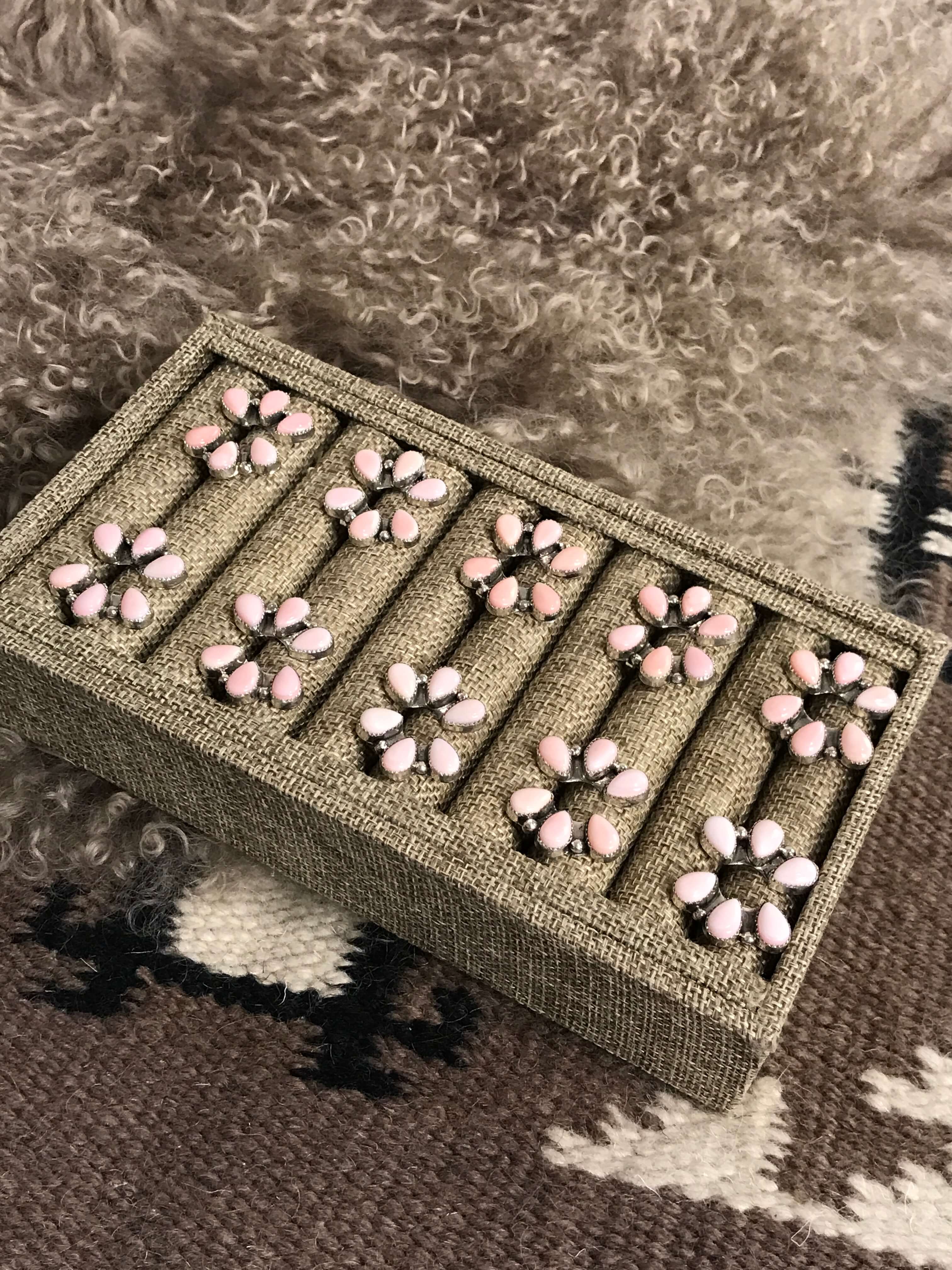 The Hoopoe Pink Conch Earrings-Earrings-Calli Co., Turquoise and Silver Jewelry, Native American Handmade, Zuni Tribe, Navajo Tribe, Brock Texas