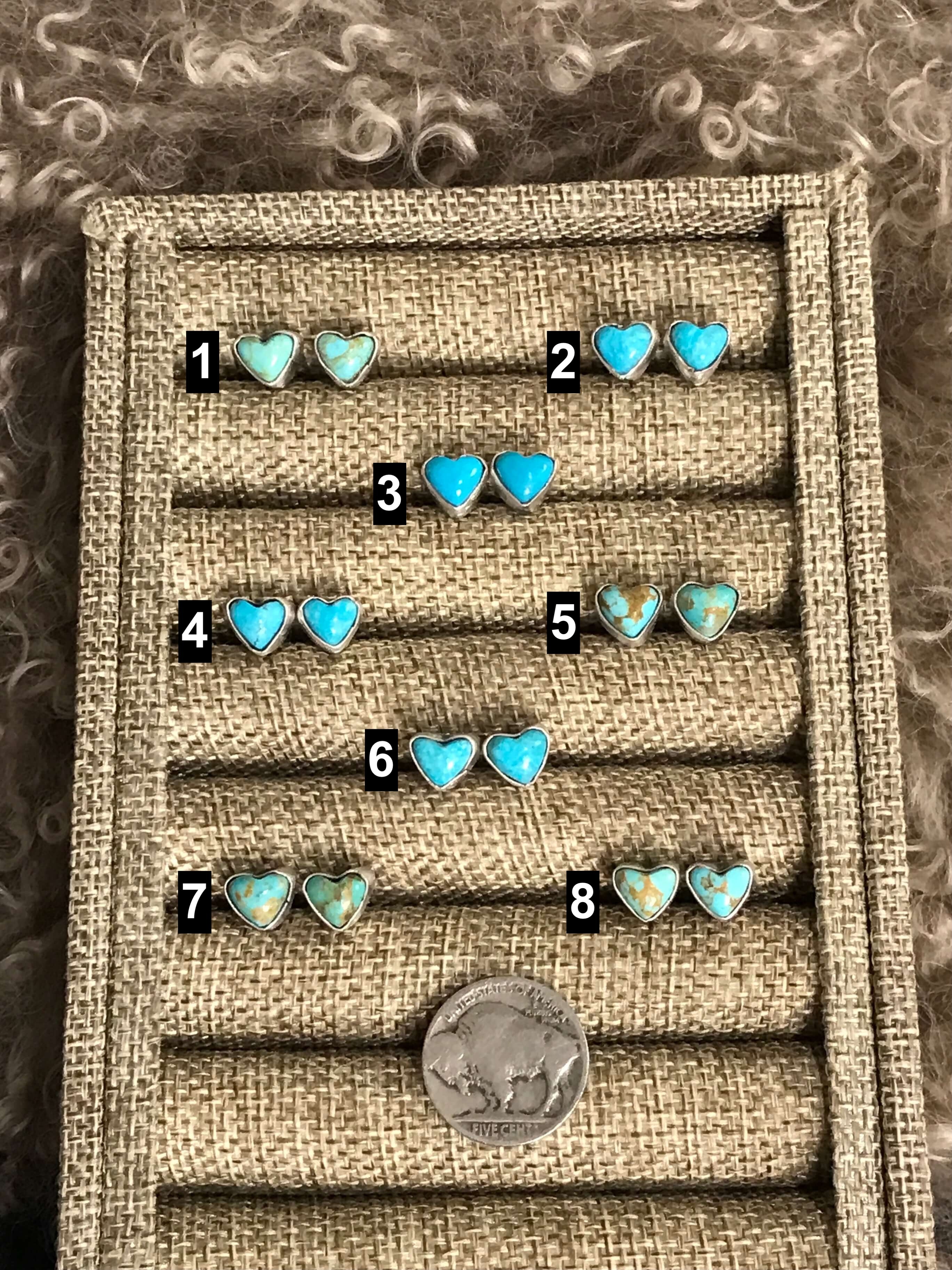 The Nova Heart Studs-Earrings-Calli Co., Turquoise and Silver Jewelry, Native American Handmade, Zuni Tribe, Navajo Tribe, Brock Texas