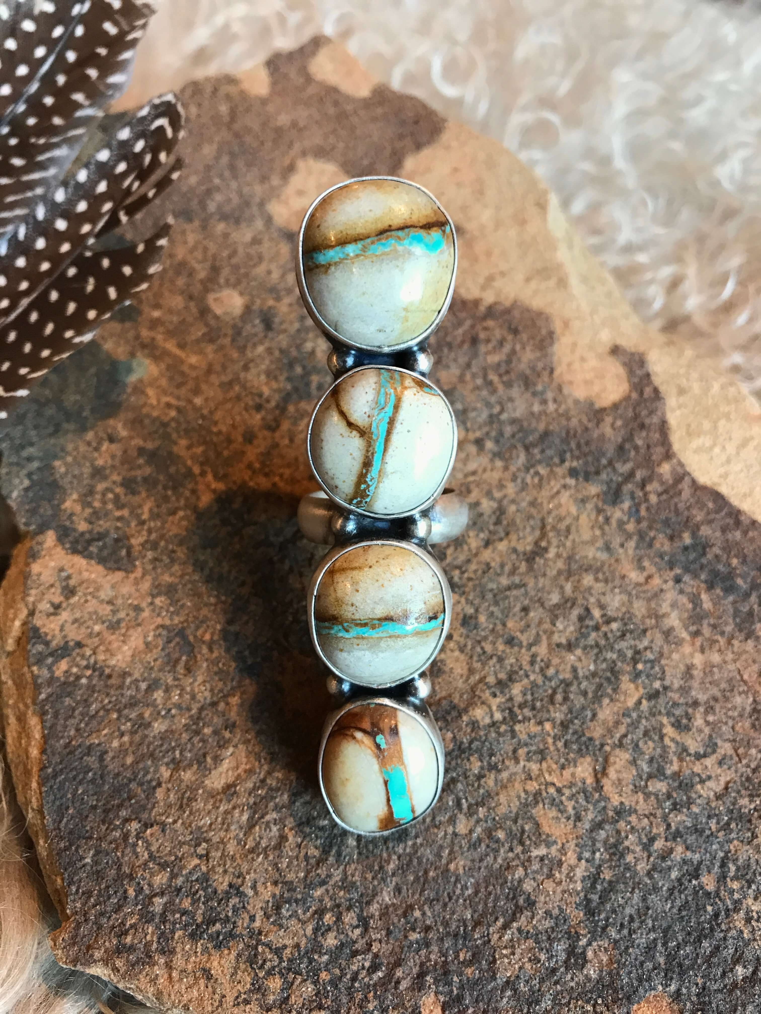 The Boulder Statement Ring, Sz 9-Rings-Calli Co., Turquoise and Silver Jewelry, Native American Handmade, Zuni Tribe, Navajo Tribe, Brock Texas