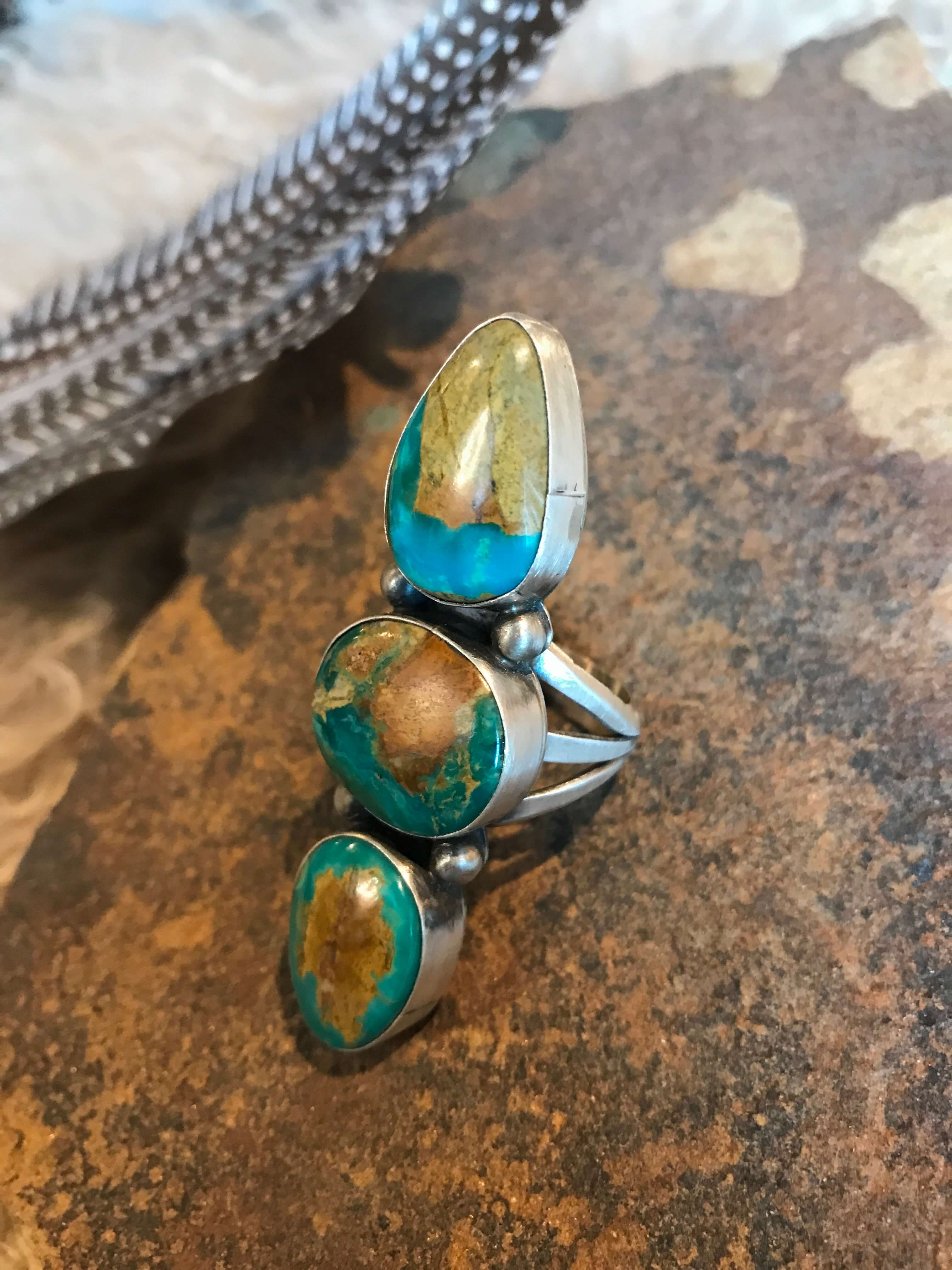 The Grand Valley Ring 2, Sz 9-Rings-Calli Co., Turquoise and Silver Jewelry, Native American Handmade, Zuni Tribe, Navajo Tribe, Brock Texas