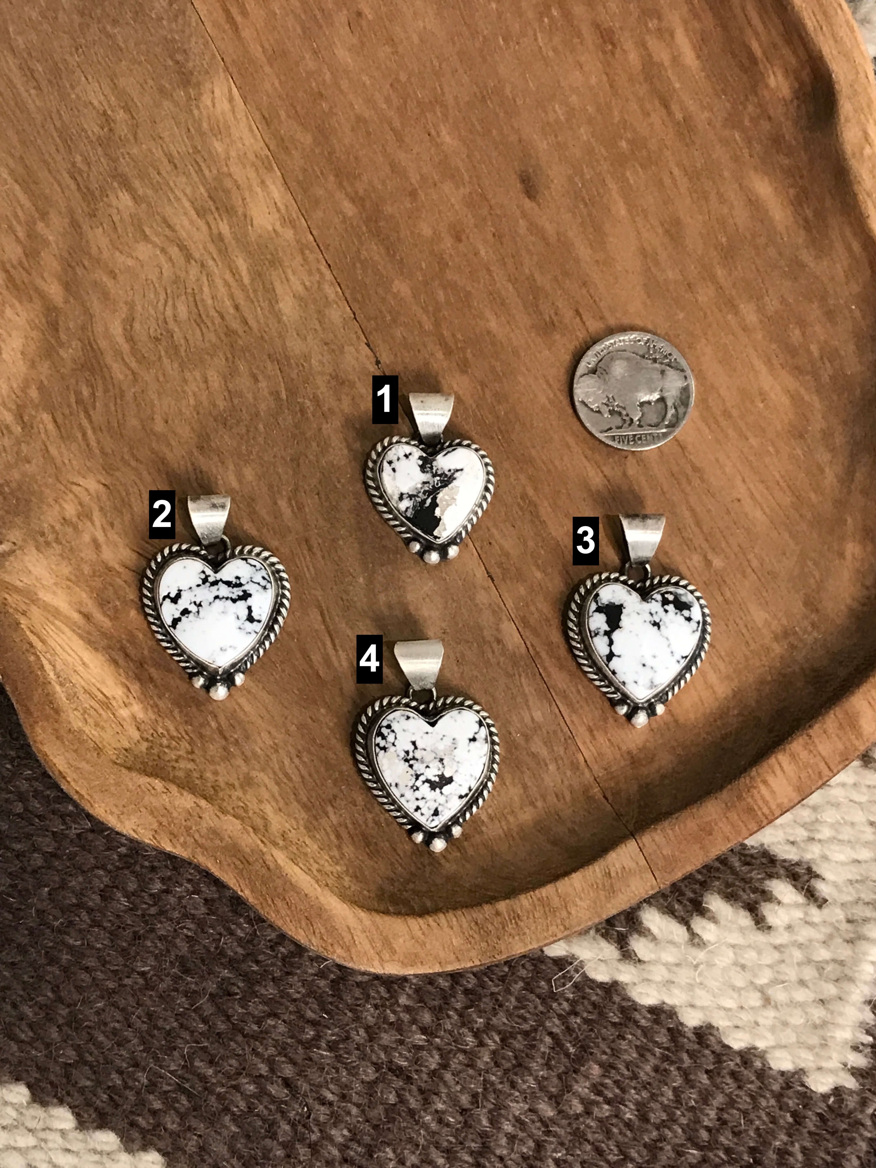 The Yancey Heart Pendants-Pendants-Calli Co., Turquoise and Silver Jewelry, Native American Handmade, Zuni Tribe, Navajo Tribe, Brock Texas