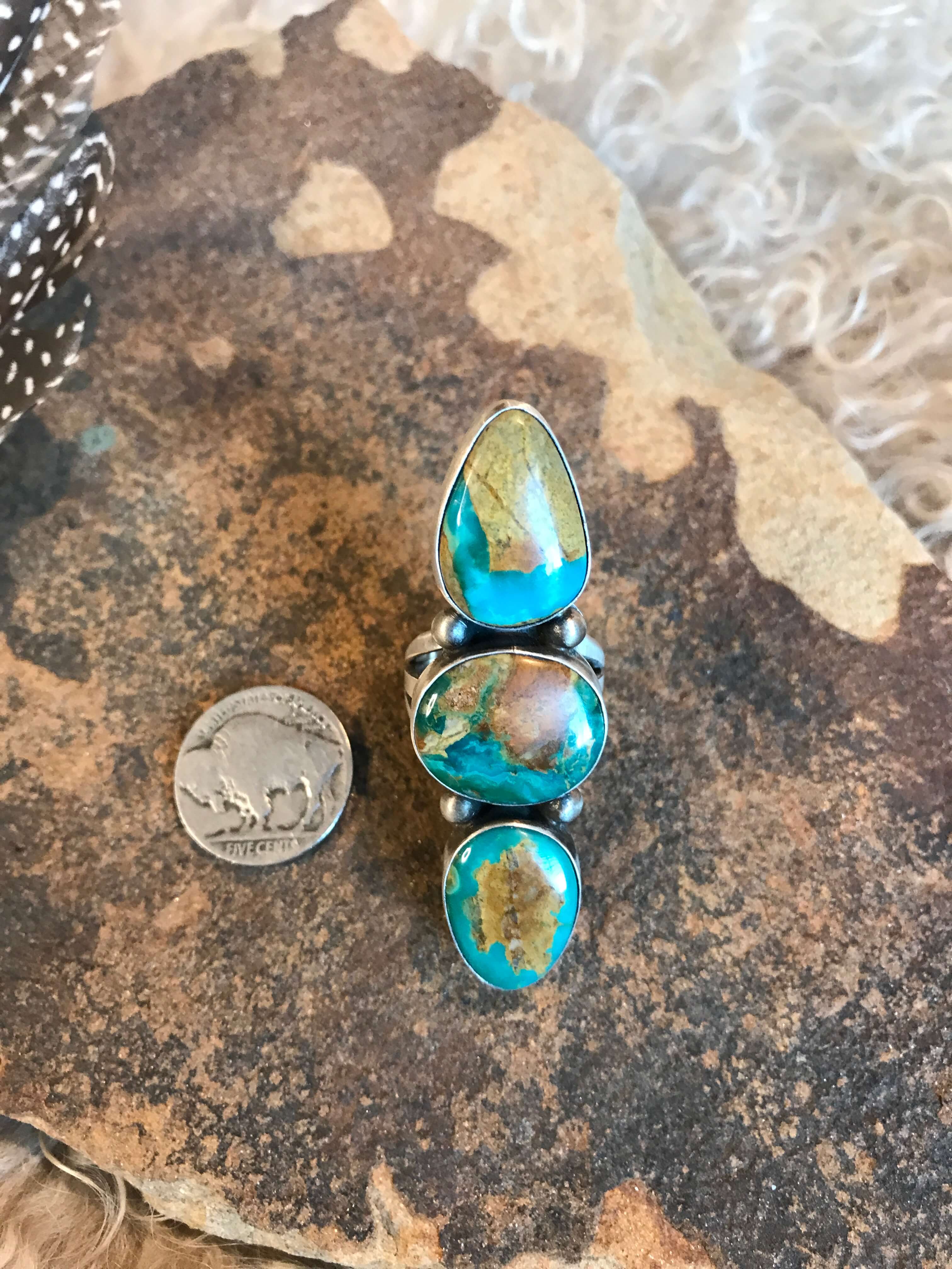 The Grand Valley Ring 2, Sz 9-Rings-Calli Co., Turquoise and Silver Jewelry, Native American Handmade, Zuni Tribe, Navajo Tribe, Brock Texas