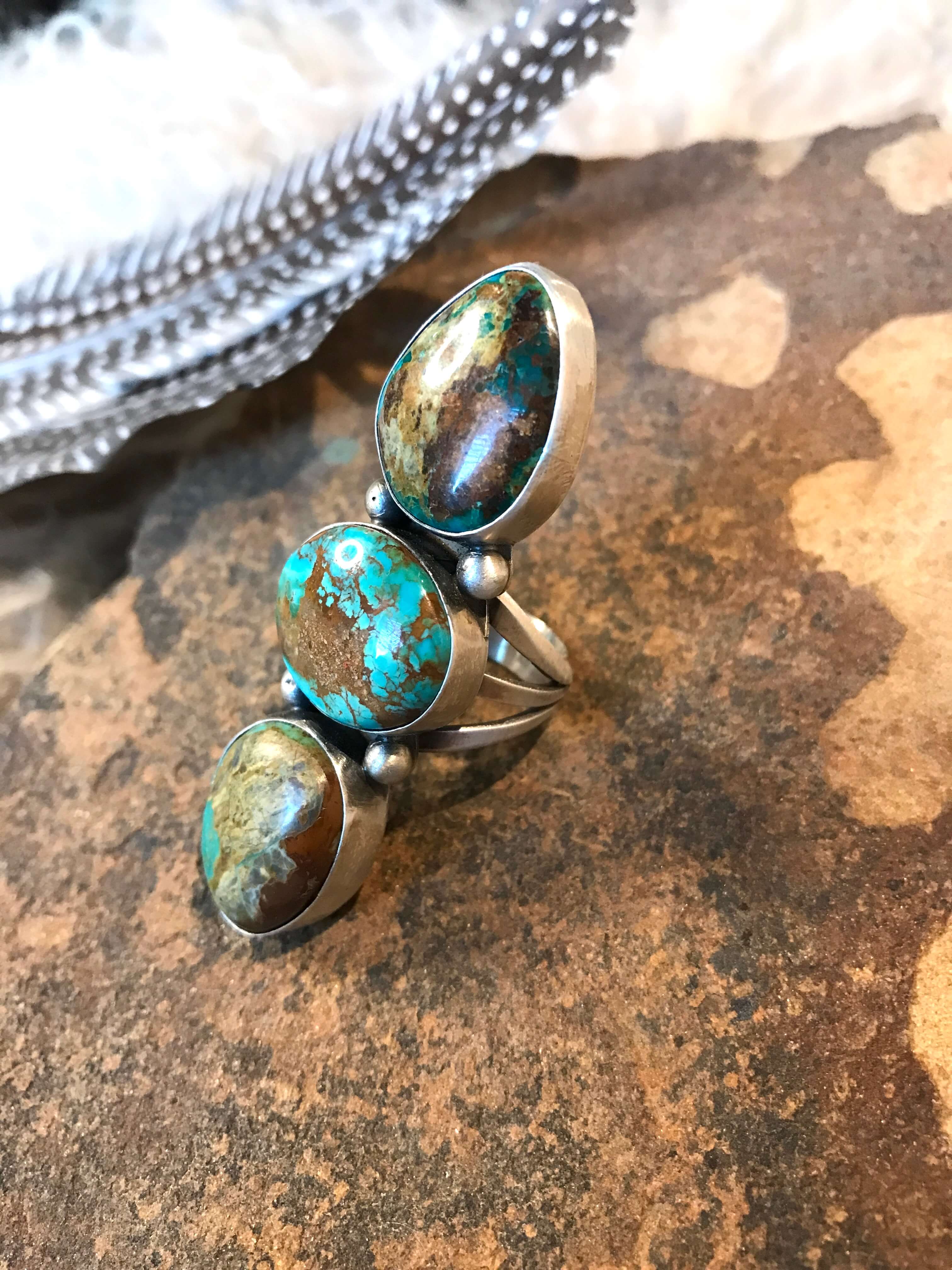 The Grand Valley Ring 1, Sz 9-Rings-Calli Co., Turquoise and Silver Jewelry, Native American Handmade, Zuni Tribe, Navajo Tribe, Brock Texas