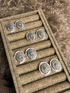 The Tillie Concho Earrings-Earrings-Calli Co., Turquoise and Silver Jewelry, Native American Handmade, Zuni Tribe, Navajo Tribe, Brock Texas