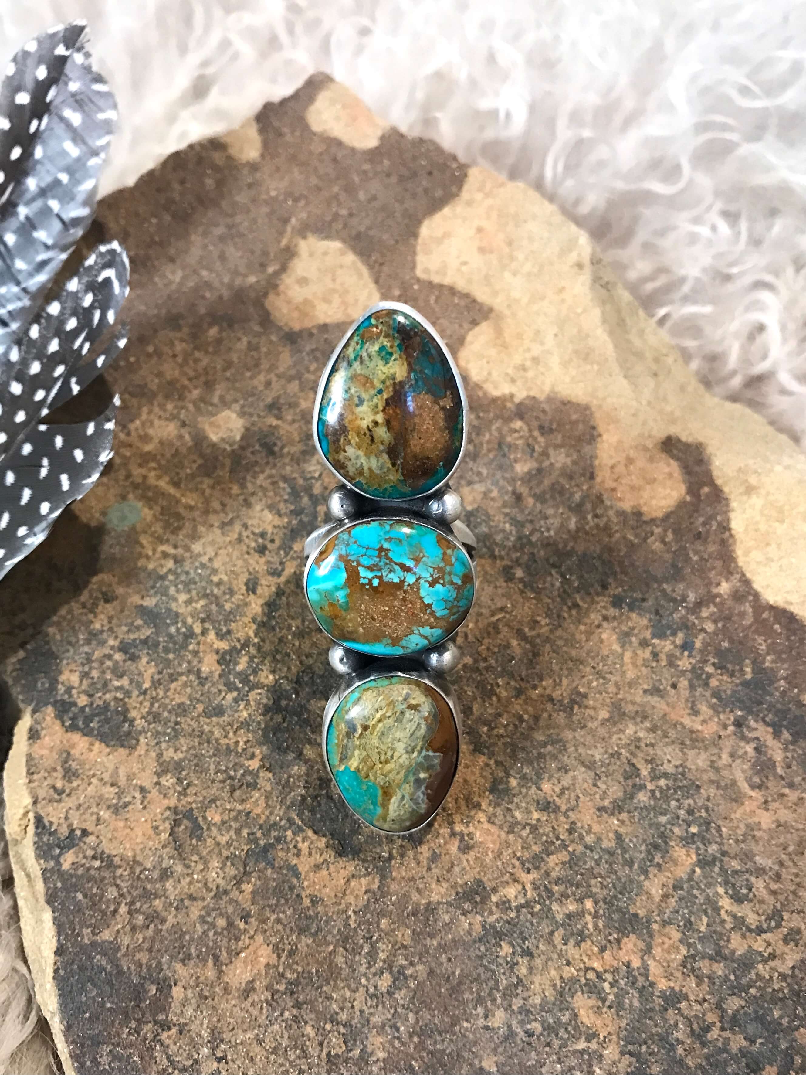 The Grand Valley Ring 1, Sz 9-Rings-Calli Co., Turquoise and Silver Jewelry, Native American Handmade, Zuni Tribe, Navajo Tribe, Brock Texas