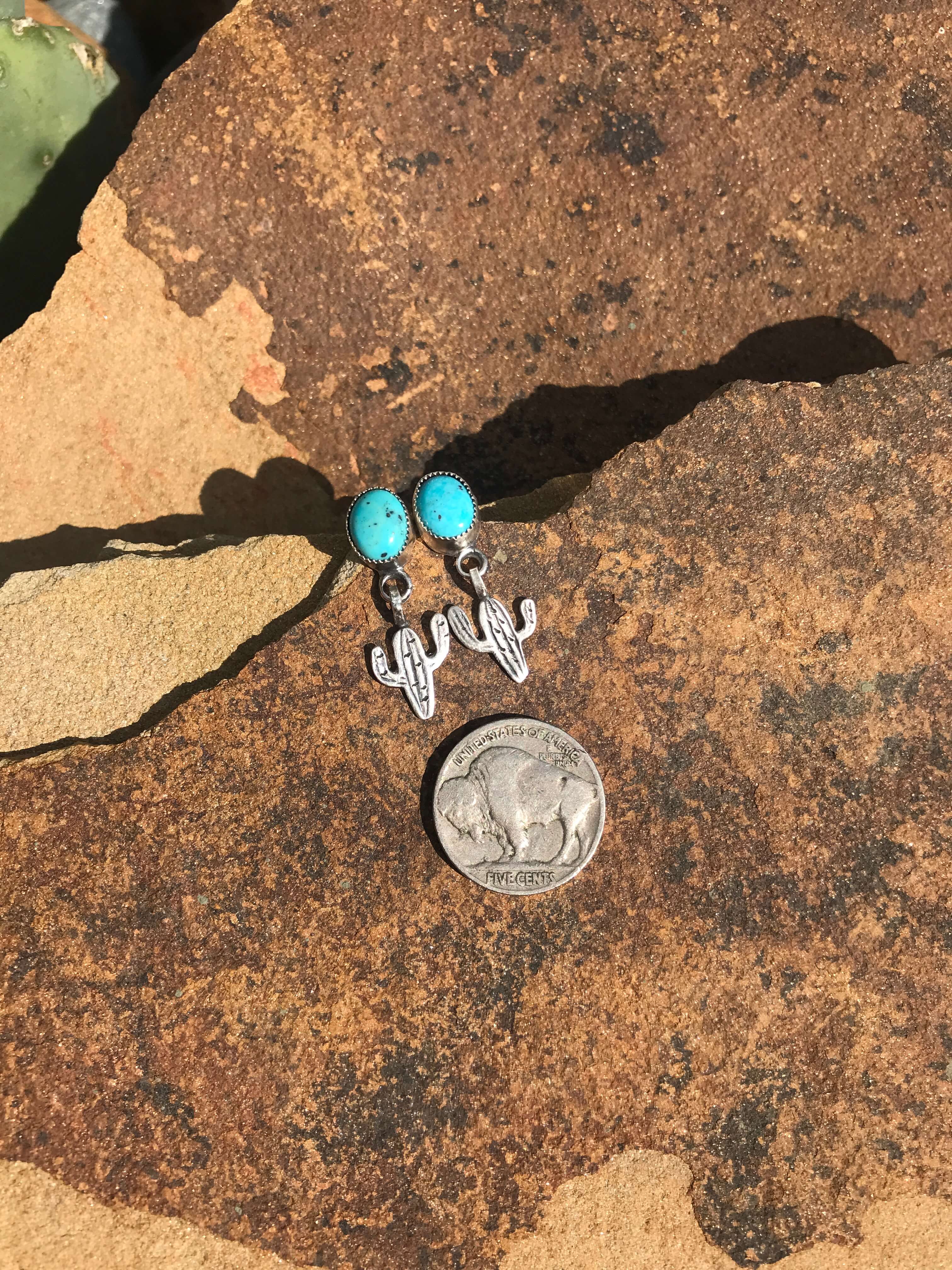 The Saxon Turquoise Cactus Earrings-Earrings-Calli Co., Turquoise and Silver Jewelry, Native American Handmade, Zuni Tribe, Navajo Tribe, Brock Texas