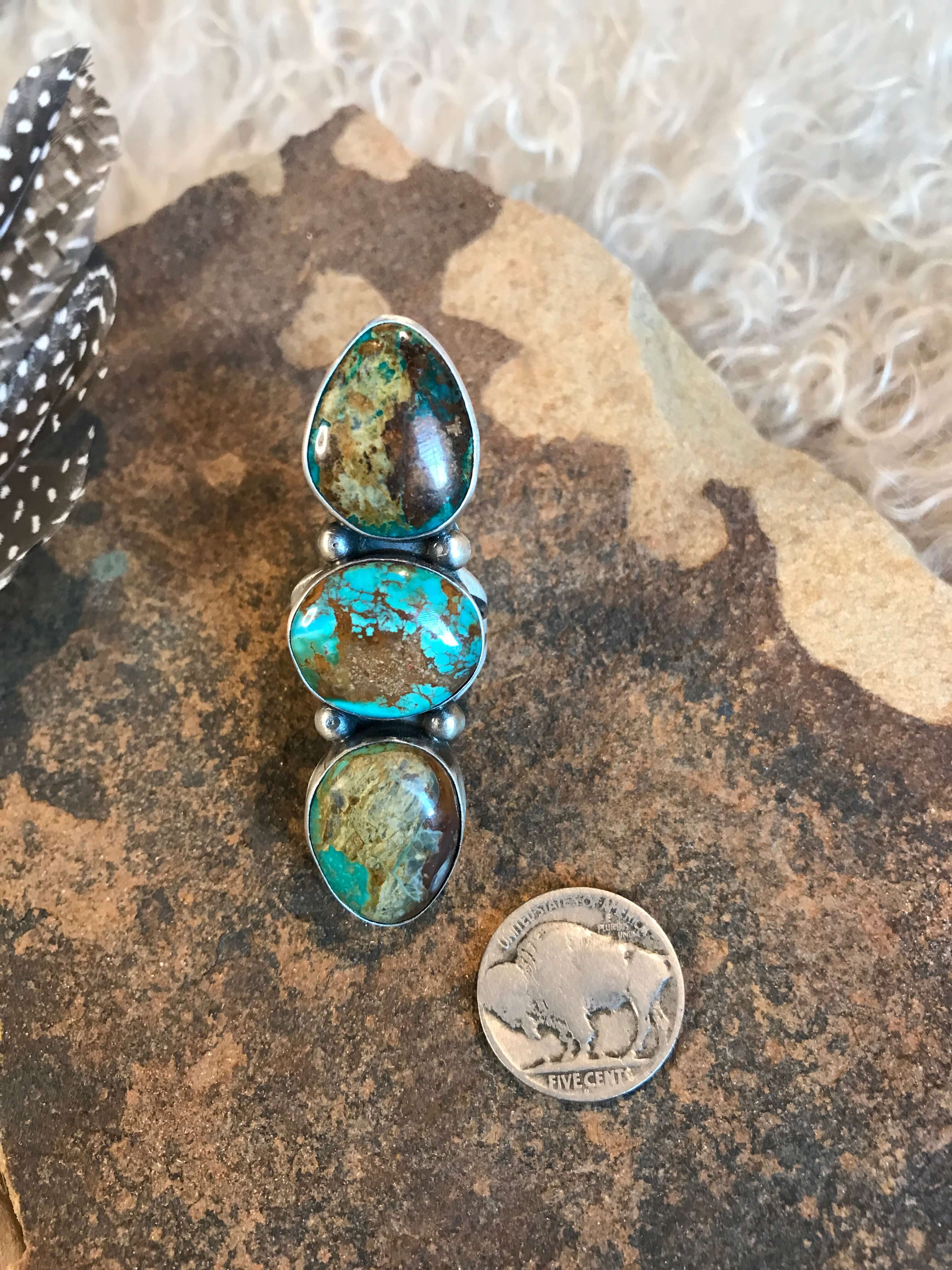 The Grand Valley Ring 1, Sz 9-Rings-Calli Co., Turquoise and Silver Jewelry, Native American Handmade, Zuni Tribe, Navajo Tribe, Brock Texas