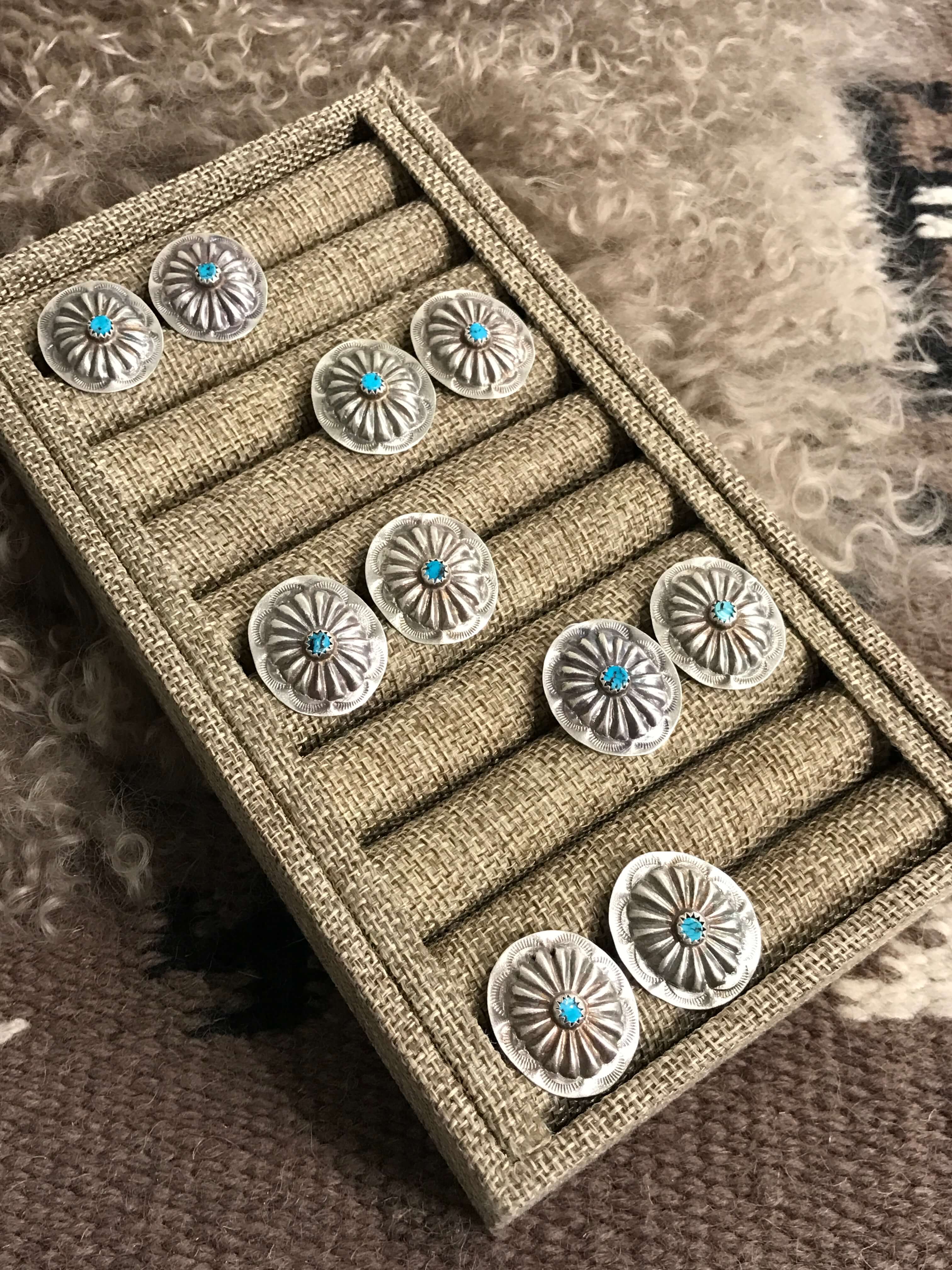 The Tillie Concho Earrings-Earrings-Calli Co., Turquoise and Silver Jewelry, Native American Handmade, Zuni Tribe, Navajo Tribe, Brock Texas