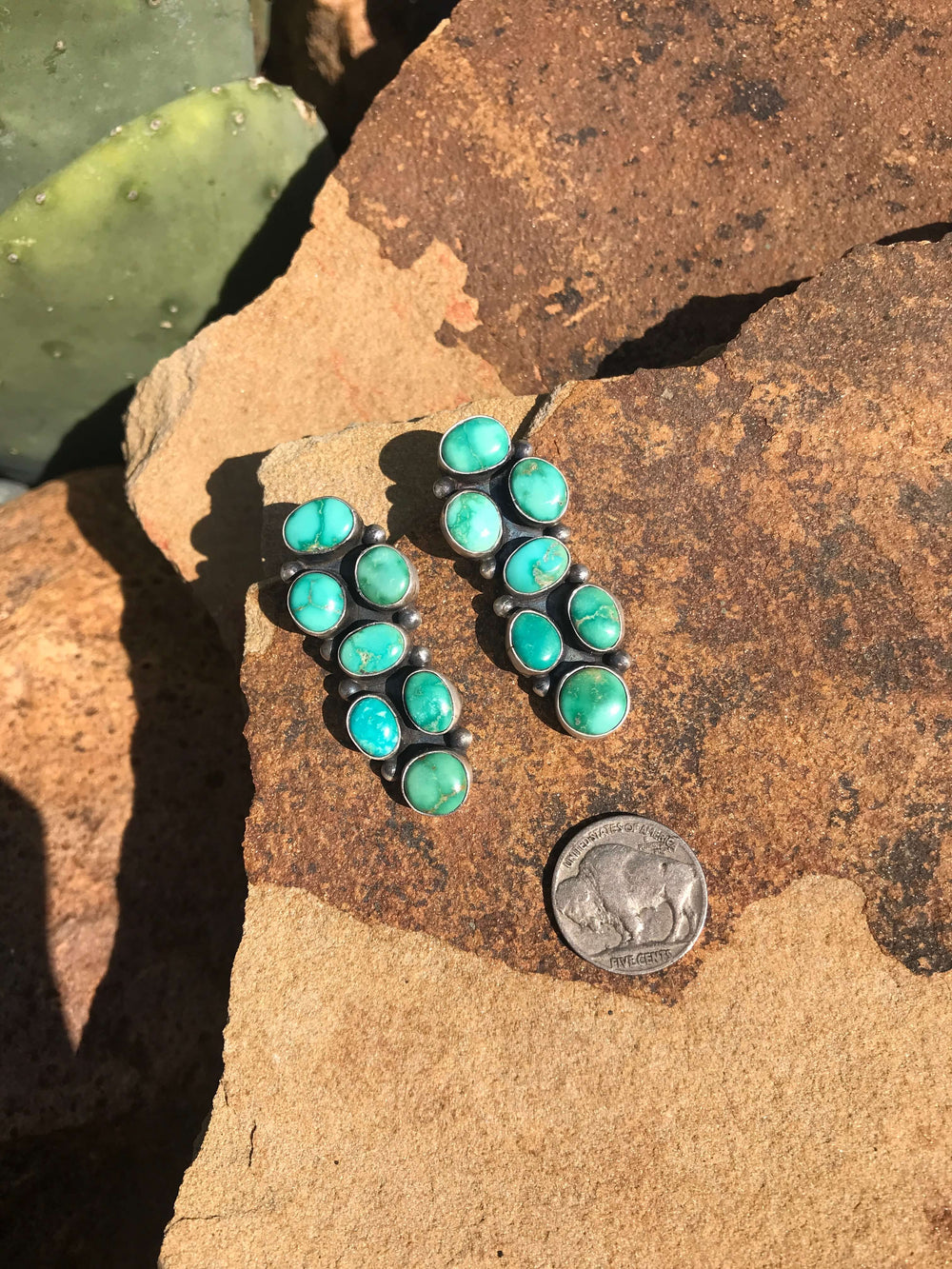 The Wilmington Turquoise Earrings-Earrings-Calli Co., Turquoise and Silver Jewelry, Native American Handmade, Zuni Tribe, Navajo Tribe, Brock Texas