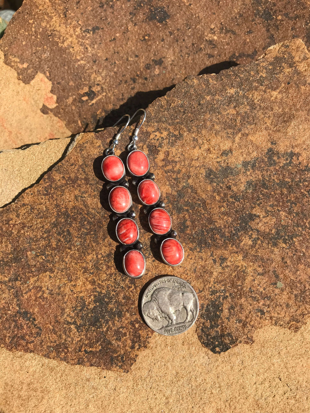 The Putnam Red Spiny Earrings, 3-Earrings-Calli Co., Turquoise and Silver Jewelry, Native American Handmade, Zuni Tribe, Navajo Tribe, Brock Texas