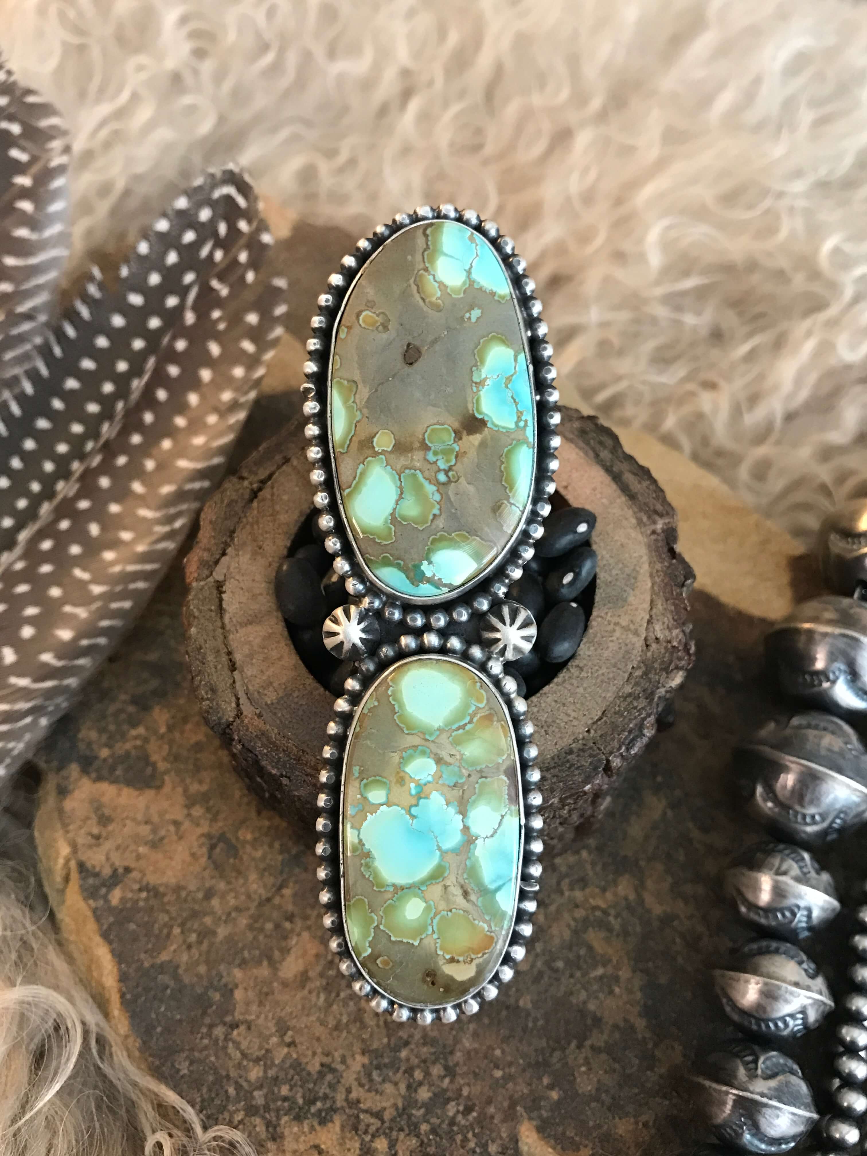 The Mattawa Adjustable Turquoise Statement Ring-Rings-Calli Co., Turquoise and Silver Jewelry, Native American Handmade, Zuni Tribe, Navajo Tribe, Brock Texas