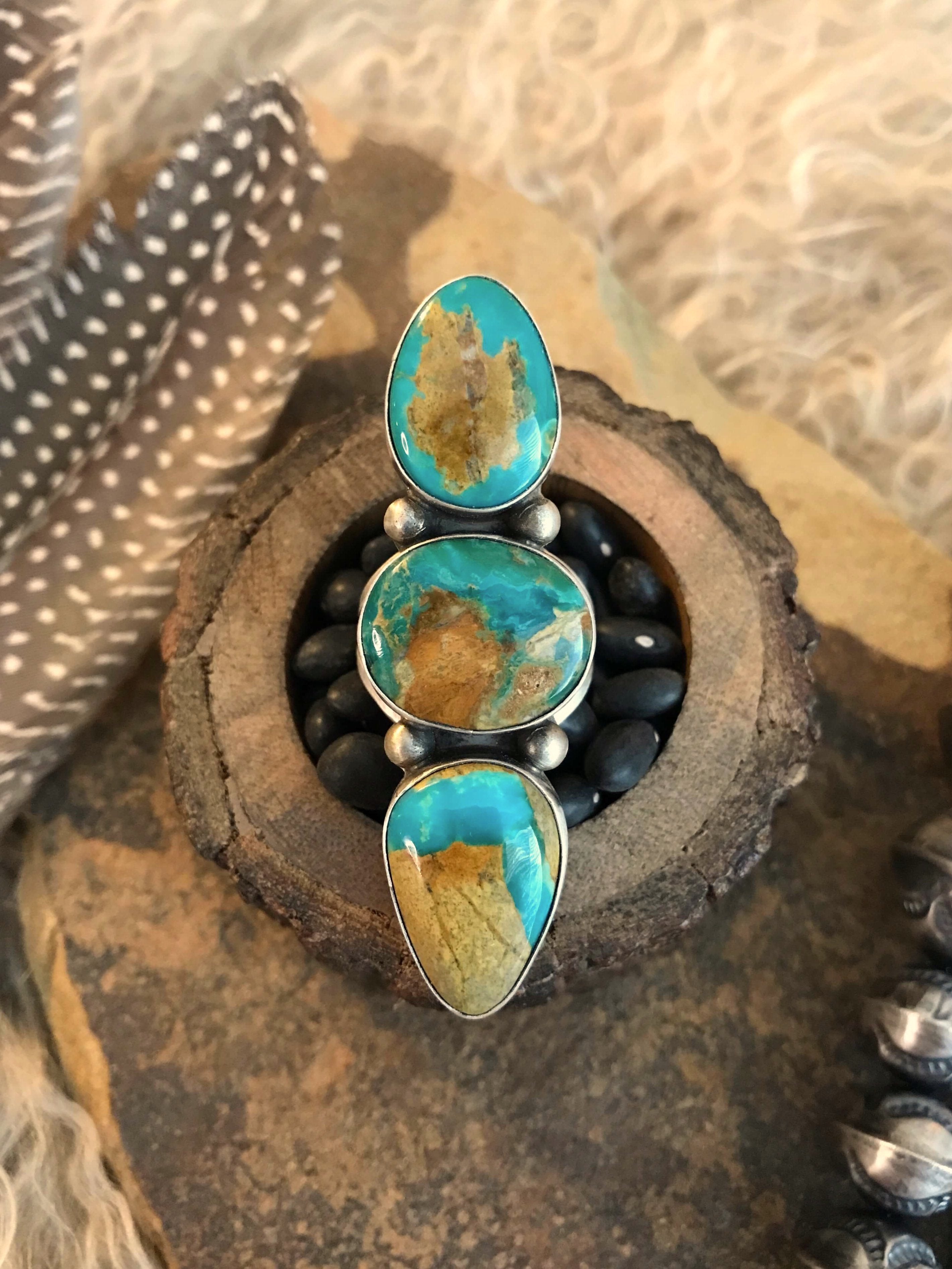 The Grand Valley Ring 2, Sz 9-Rings-Calli Co., Turquoise and Silver Jewelry, Native American Handmade, Zuni Tribe, Navajo Tribe, Brock Texas