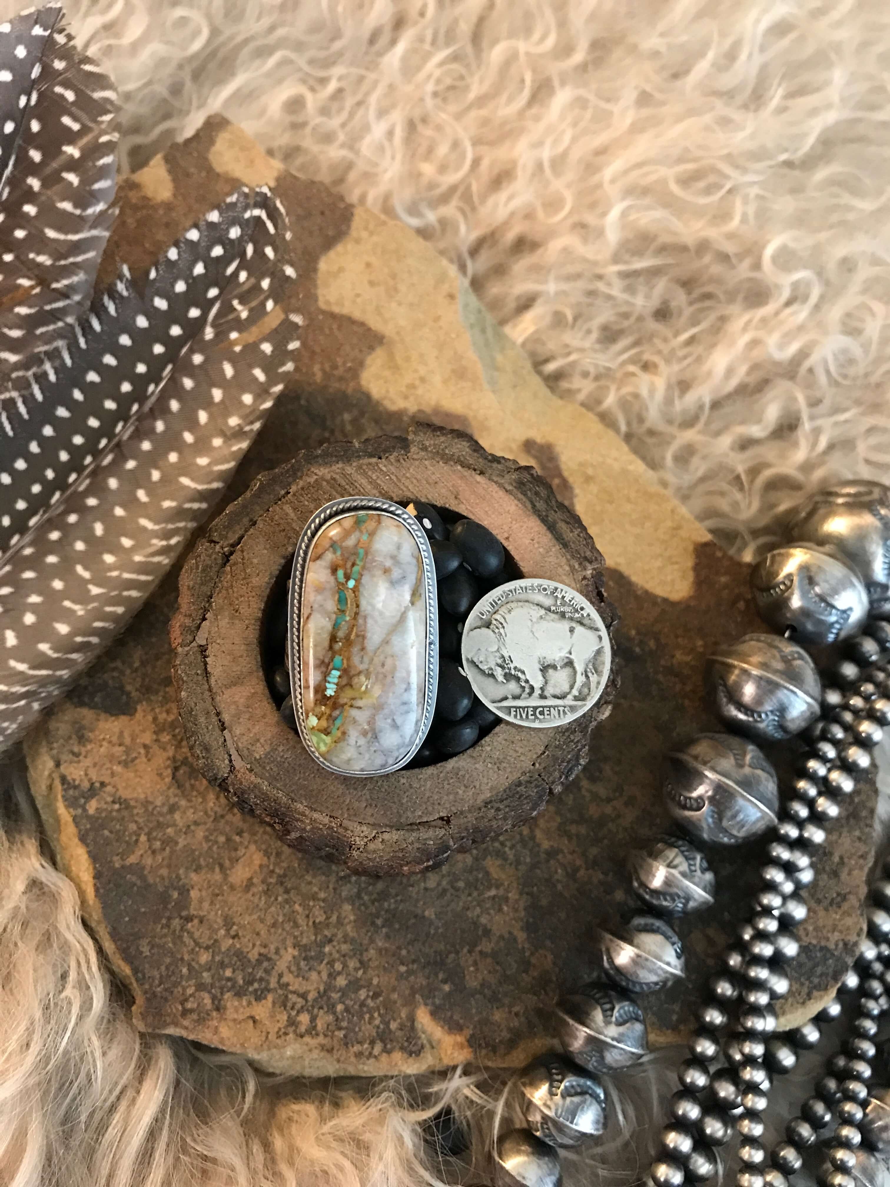 The Legend Ring 3, Sz 8-Rings-Calli Co., Turquoise and Silver Jewelry, Native American Handmade, Zuni Tribe, Navajo Tribe, Brock Texas