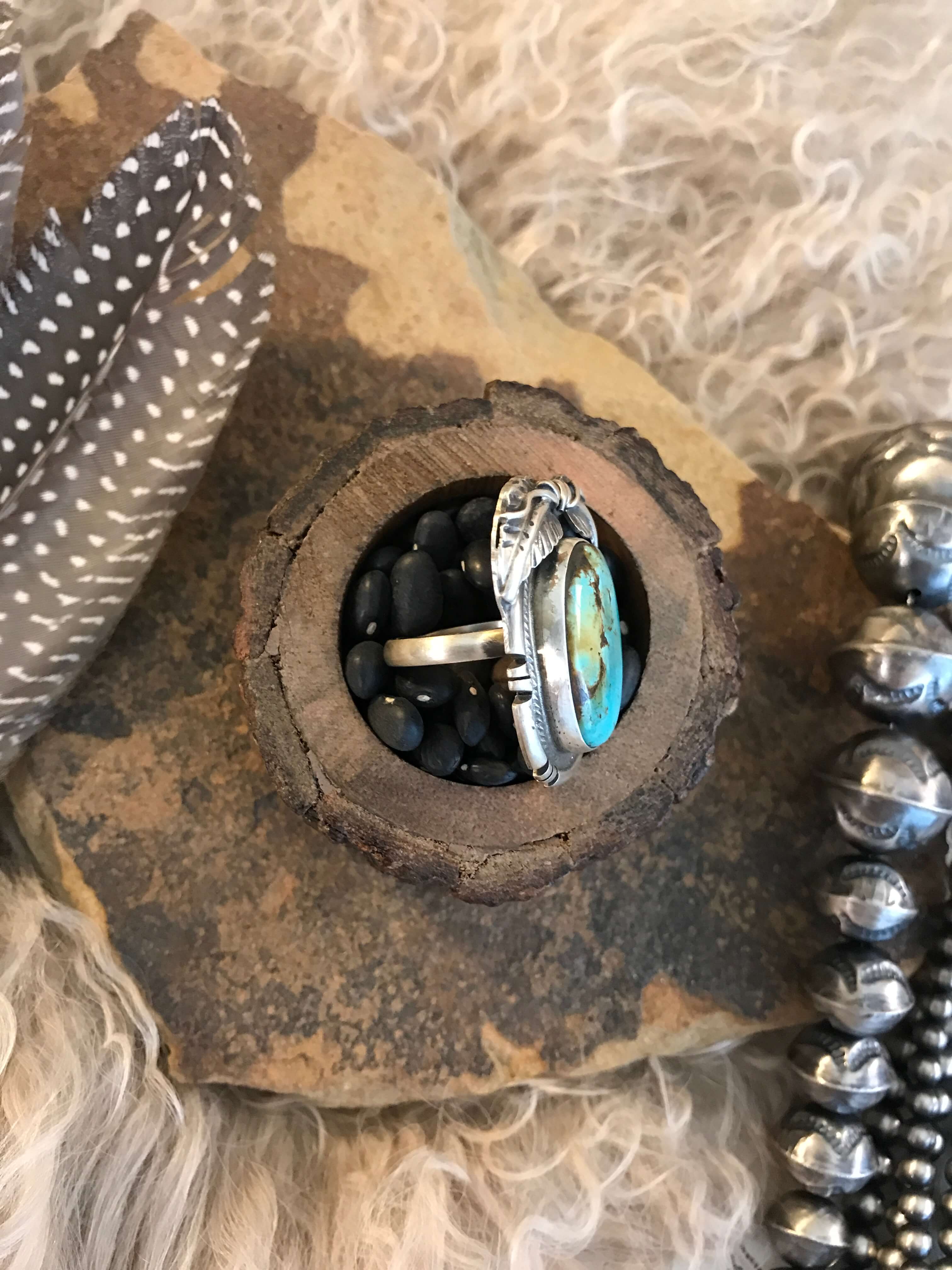 The Ring 9, Sz 7.5-Rings-Calli Co., Turquoise and Silver Jewelry, Native American Handmade, Zuni Tribe, Navajo Tribe, Brock Texas