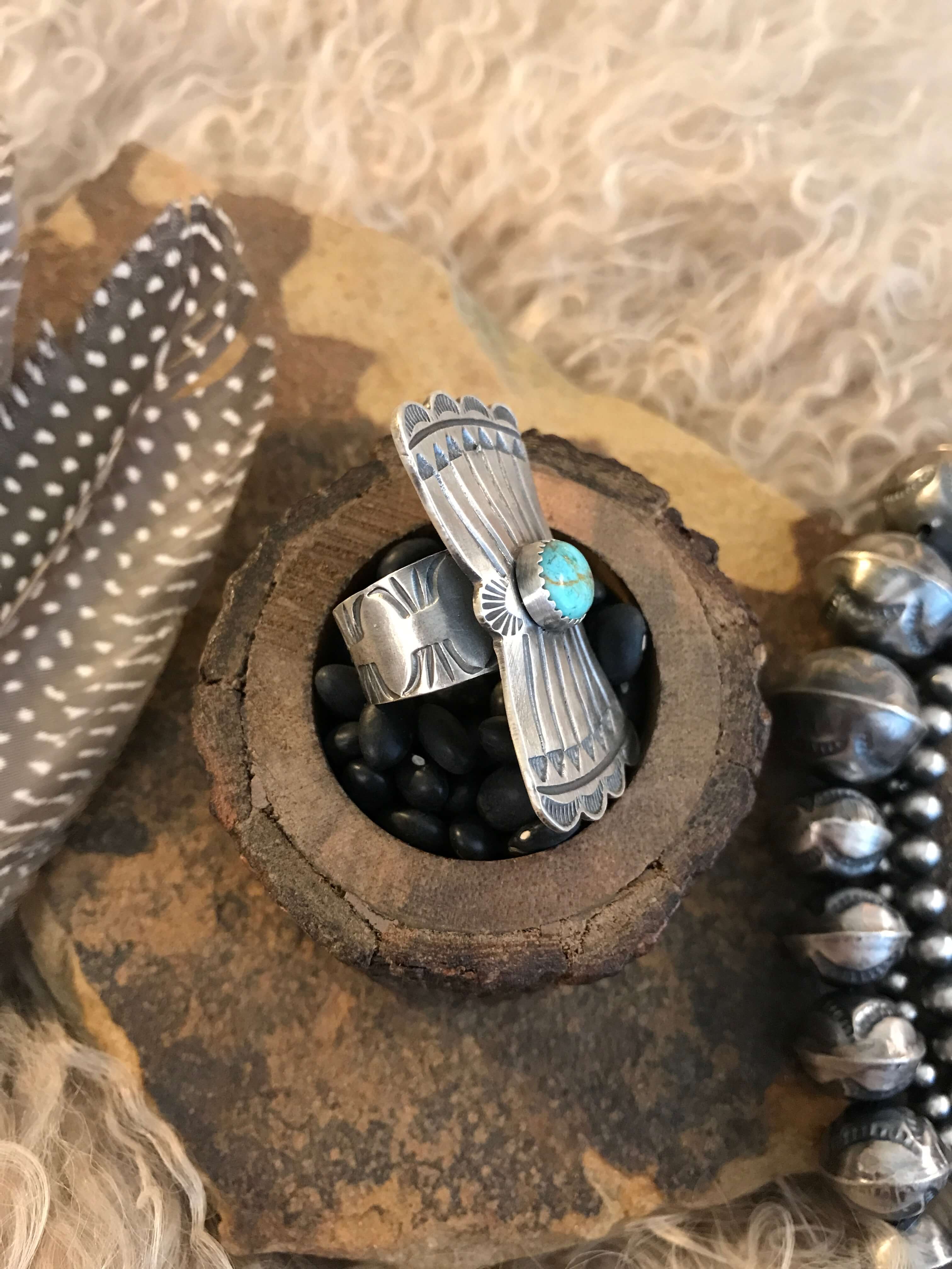 The Bowtie Ring 11, Sz. 8.5-Rings-Calli Co., Turquoise and Silver Jewelry, Native American Handmade, Zuni Tribe, Navajo Tribe, Brock Texas