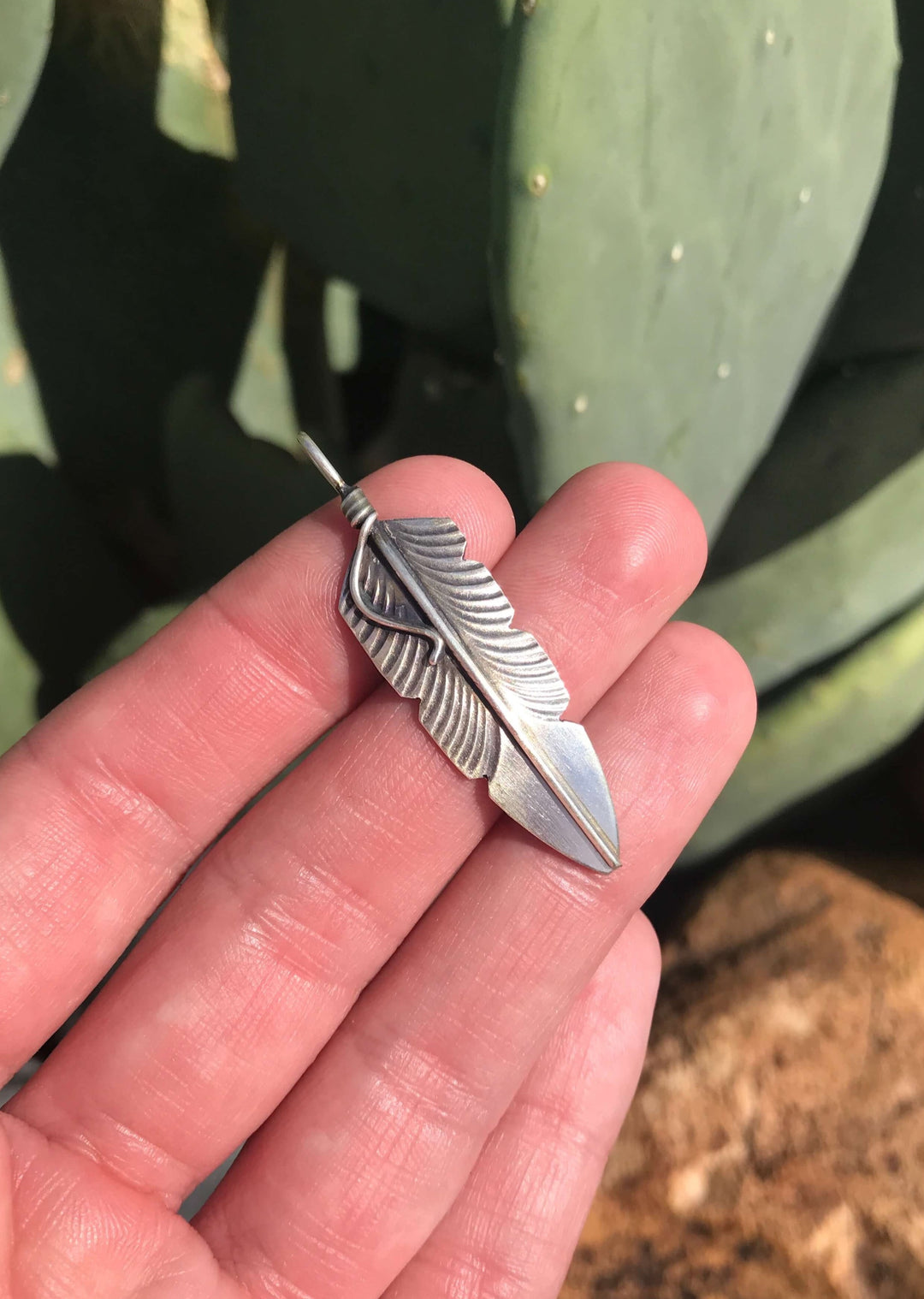 The Sterling Feather Pendant-Pendants-Calli Co., Turquoise and Silver Jewelry, Native American Handmade, Zuni Tribe, Navajo Tribe, Brock Texas