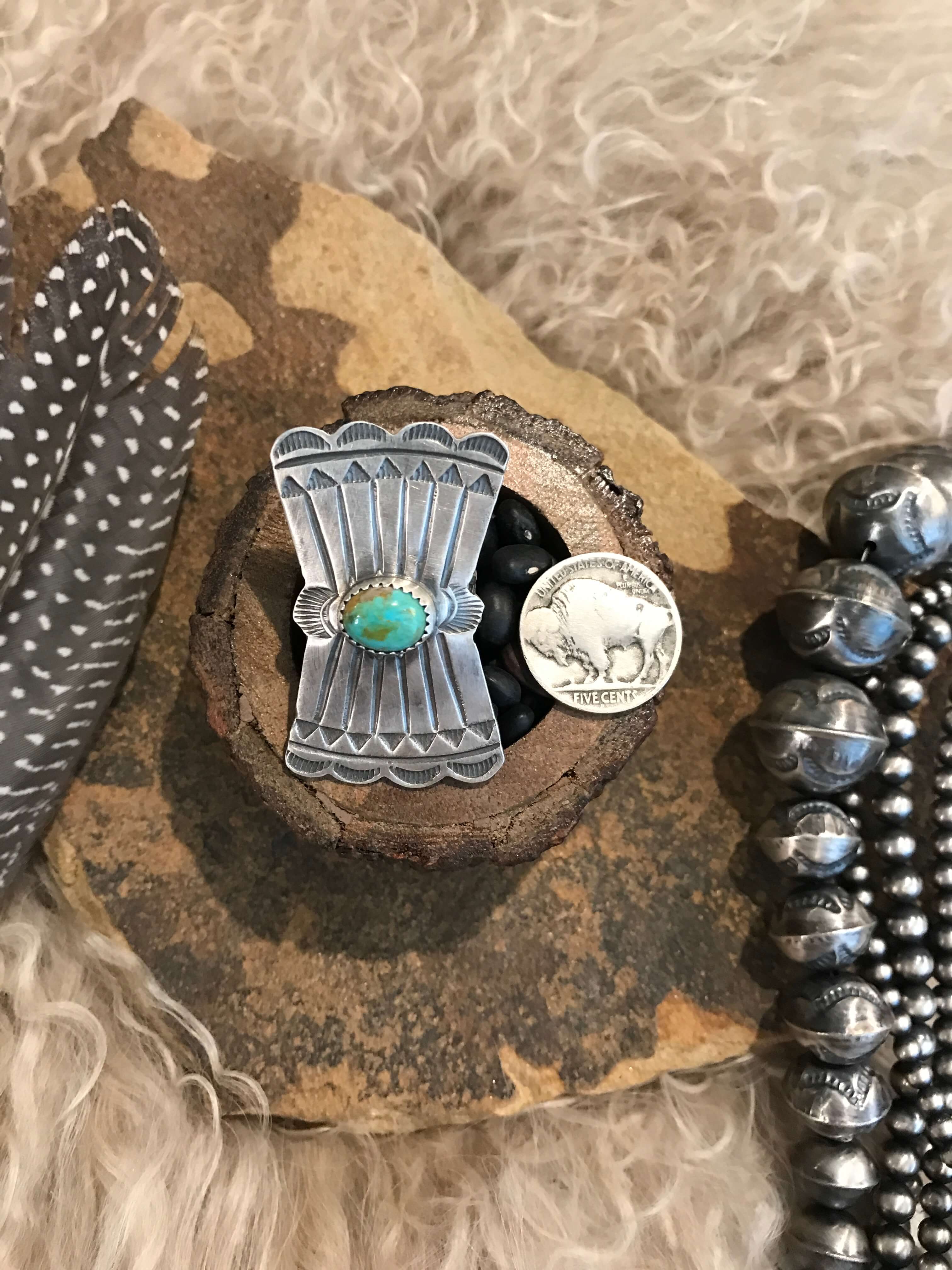 The Bowtie Ring 7, Sz. 8-Rings-Calli Co., Turquoise and Silver Jewelry, Native American Handmade, Zuni Tribe, Navajo Tribe, Brock Texas