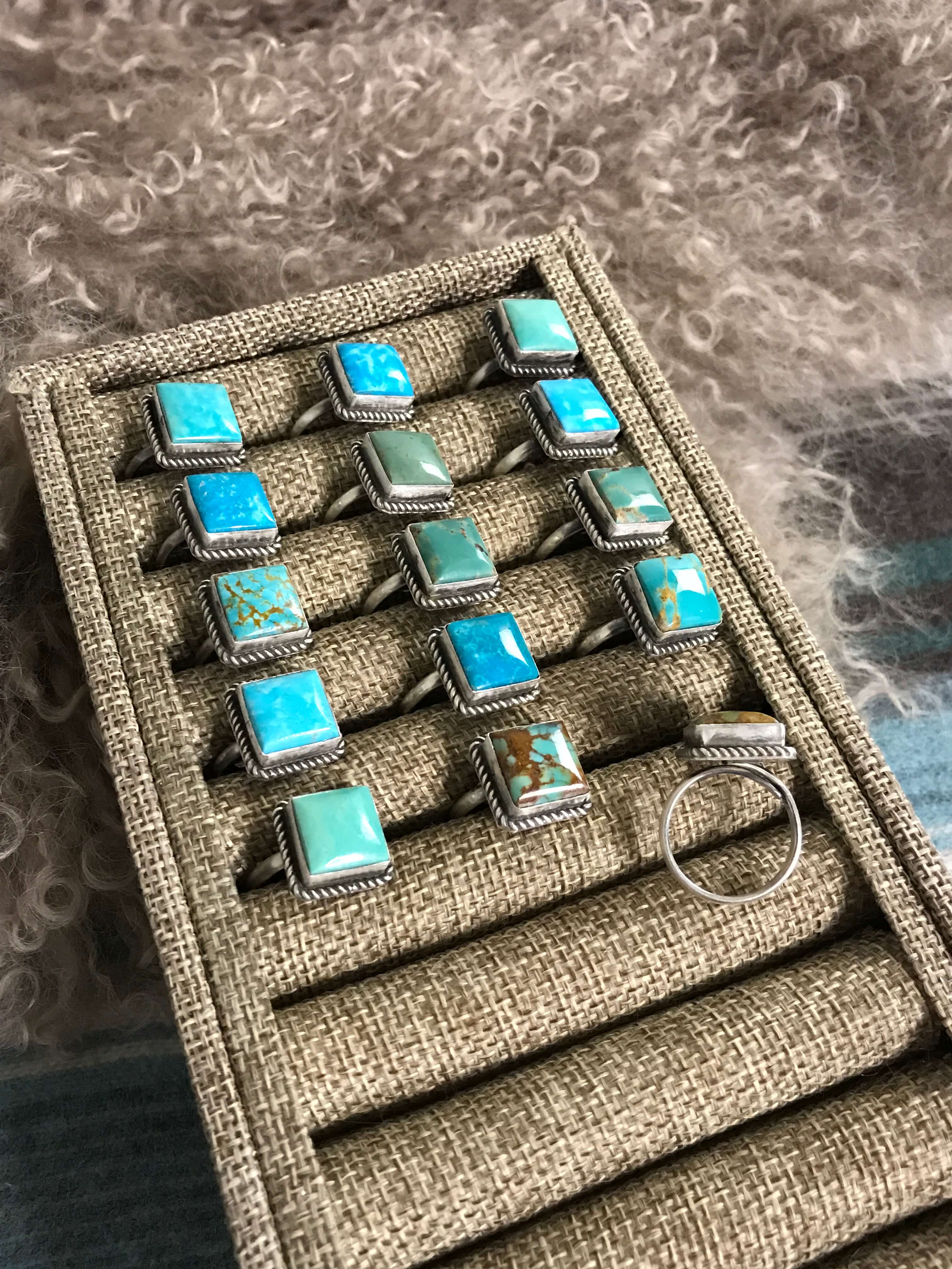 The Haskell Square Adjustable Rings xx-Rings-Calli Co., Turquoise and Silver Jewelry, Native American Handmade, Zuni Tribe, Navajo Tribe, Brock Texas
