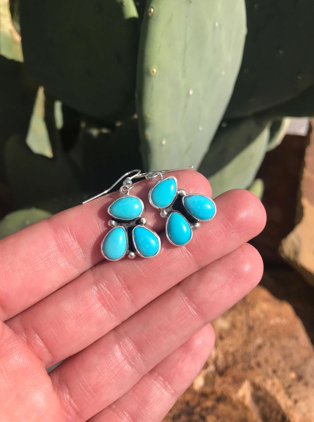 The Zachary Turquoise Earrings-Earrings-Calli Co., Turquoise and Silver Jewelry, Native American Handmade, Zuni Tribe, Navajo Tribe, Brock Texas