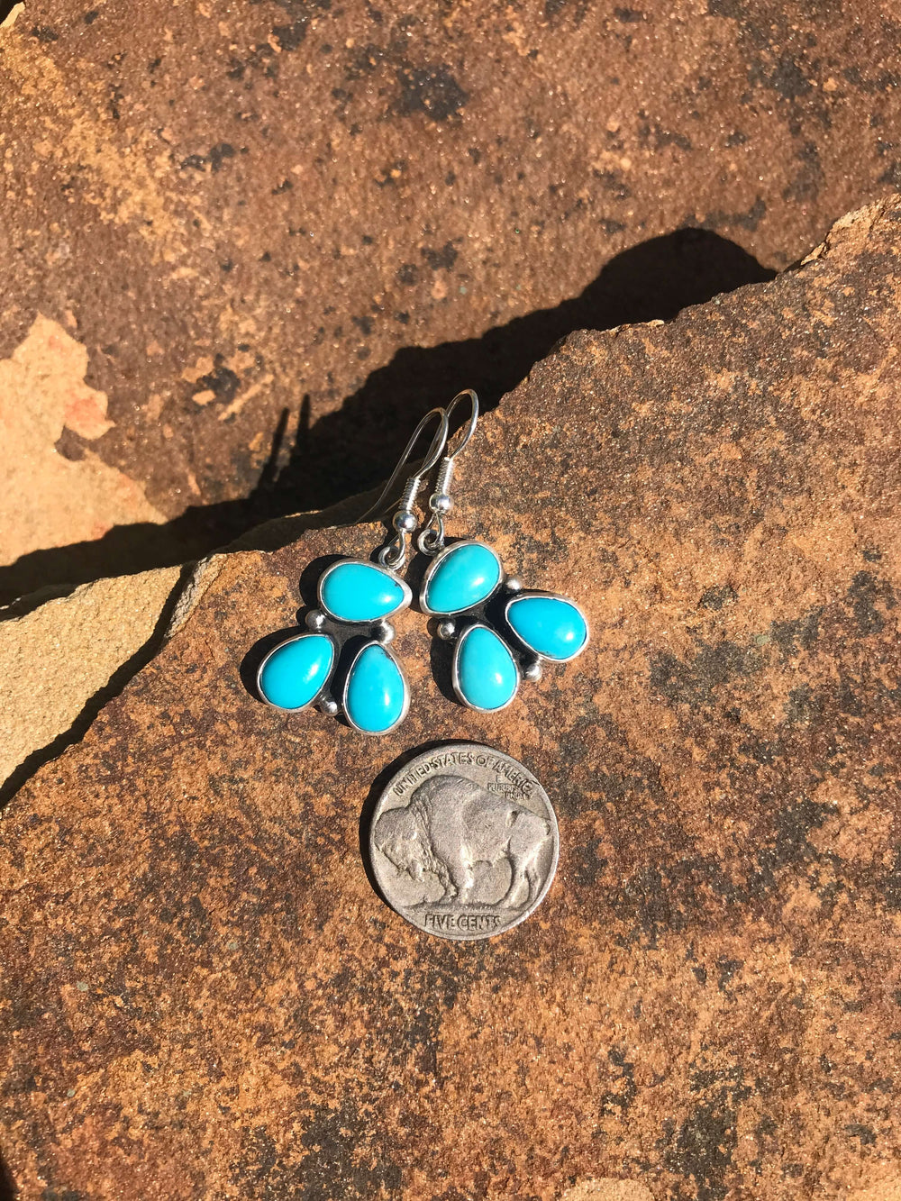 The Zachary Turquoise Earrings-Earrings-Calli Co., Turquoise and Silver Jewelry, Native American Handmade, Zuni Tribe, Navajo Tribe, Brock Texas