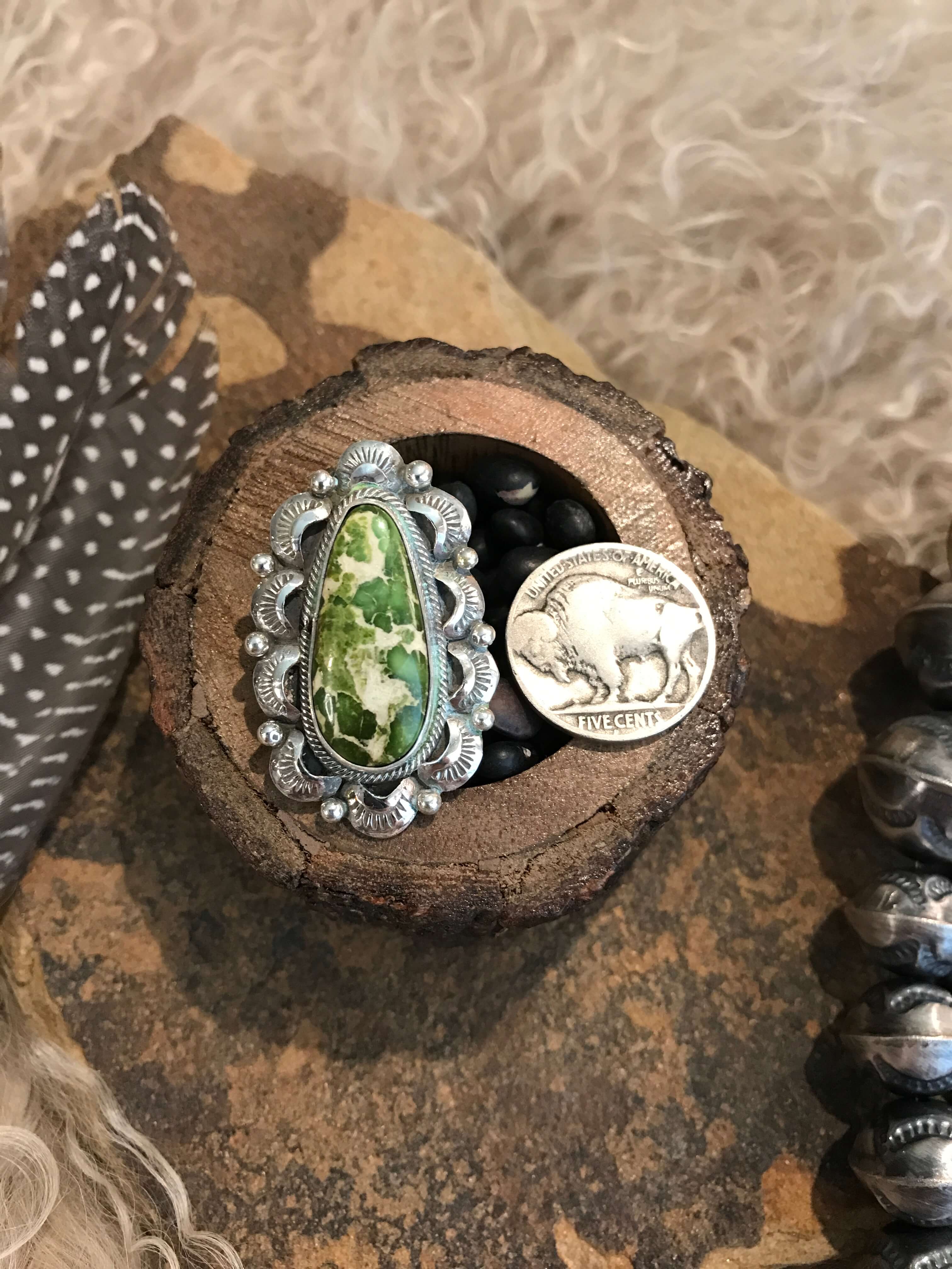 The Ring 16, Sz 8.5-Rings-Calli Co., Turquoise and Silver Jewelry, Native American Handmade, Zuni Tribe, Navajo Tribe, Brock Texas