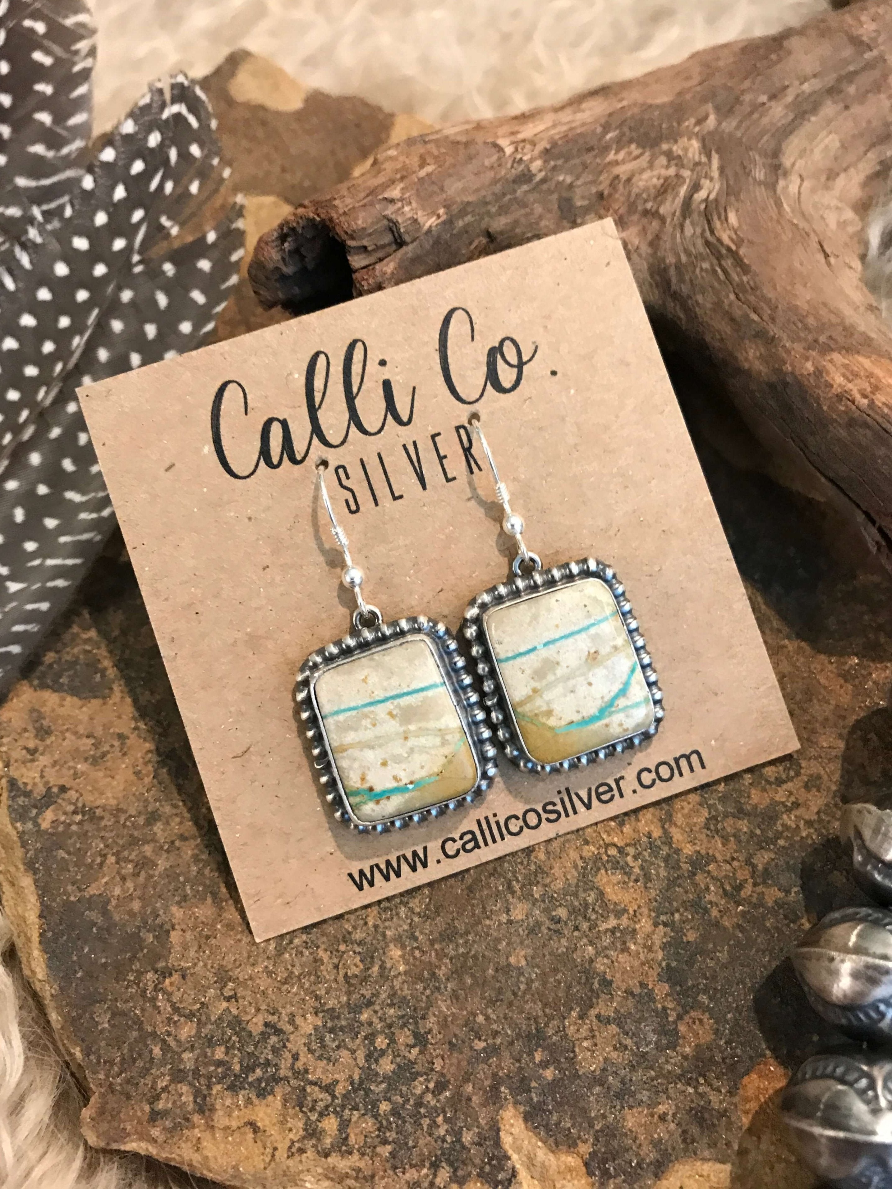 The Turquoise Dangle Earrings, 20-Earrings-Calli Co., Turquoise and Silver Jewelry, Native American Handmade, Zuni Tribe, Navajo Tribe, Brock Texas