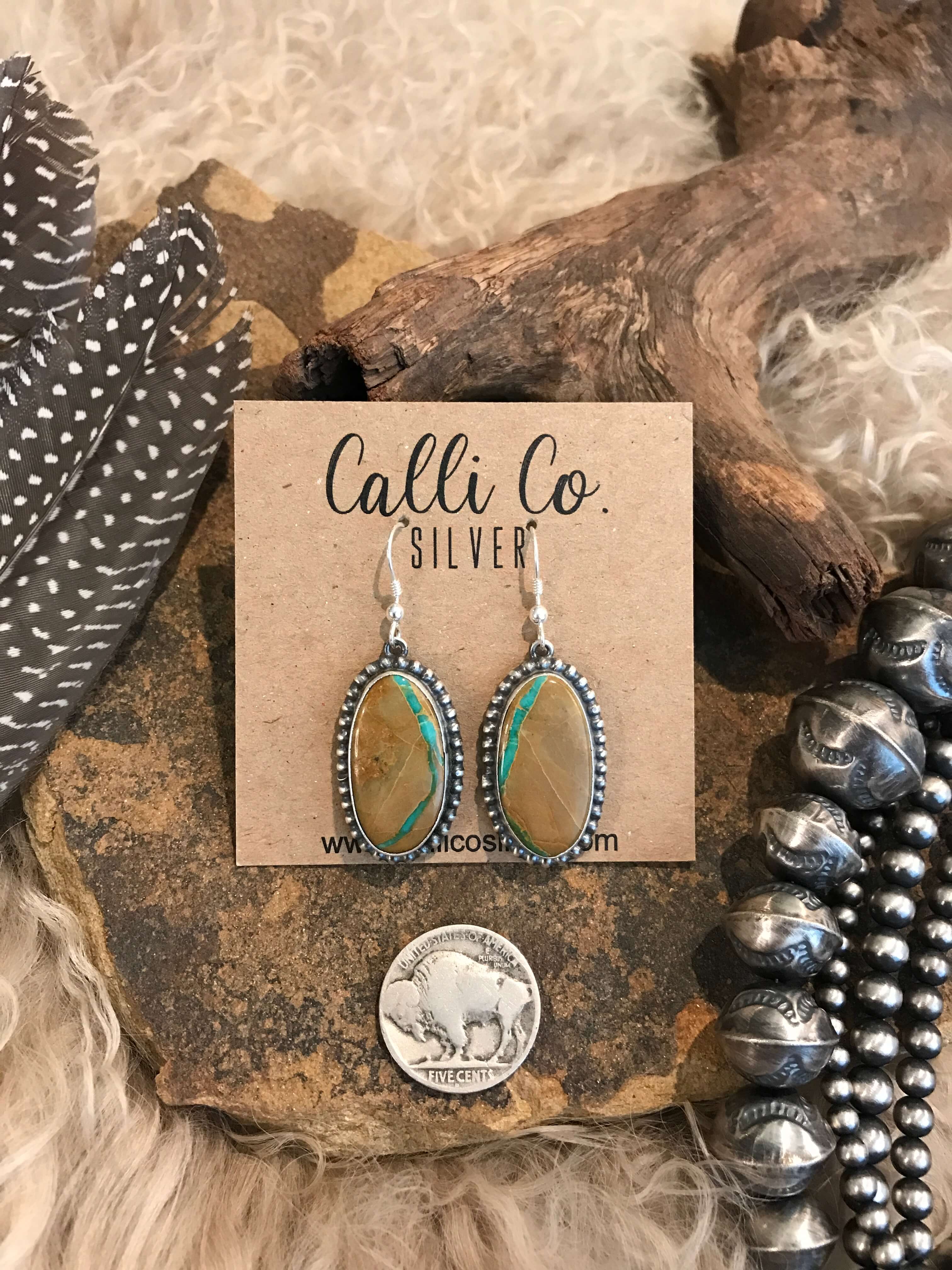 The Turquoise Dangle Earrings, 21-Earrings-Calli Co., Turquoise and Silver Jewelry, Native American Handmade, Zuni Tribe, Navajo Tribe, Brock Texas