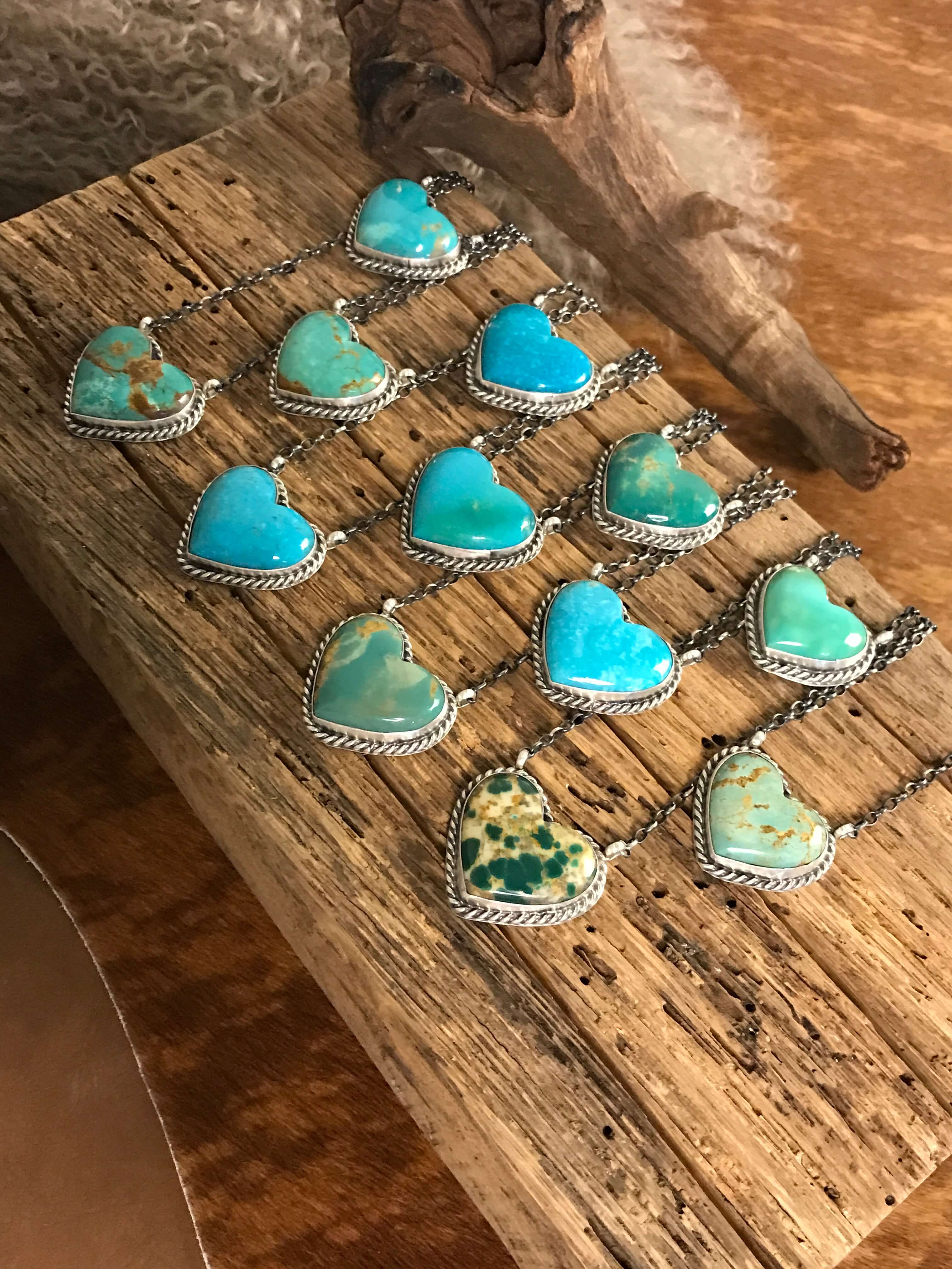 The Turquoise Heart Necklaces-Necklaces-Calli Co., Turquoise and Silver Jewelry, Native American Handmade, Zuni Tribe, Navajo Tribe, Brock Texas