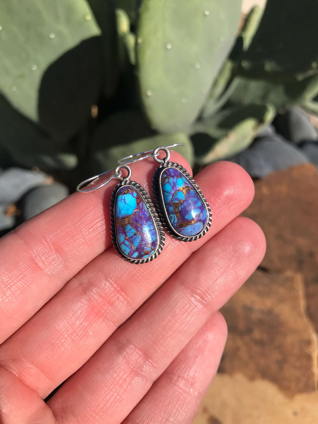 The Purple Mohave Dangle Earrings, 3-Earrings-Calli Co., Turquoise and Silver Jewelry, Native American Handmade, Zuni Tribe, Navajo Tribe, Brock Texas