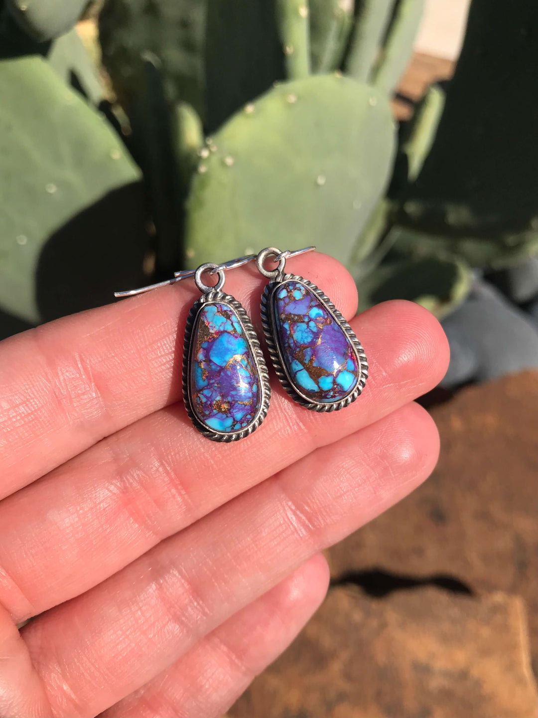 The Purple Mohave Dangle Earrings, 5-Earrings-Calli Co., Turquoise and Silver Jewelry, Native American Handmade, Zuni Tribe, Navajo Tribe, Brock Texas