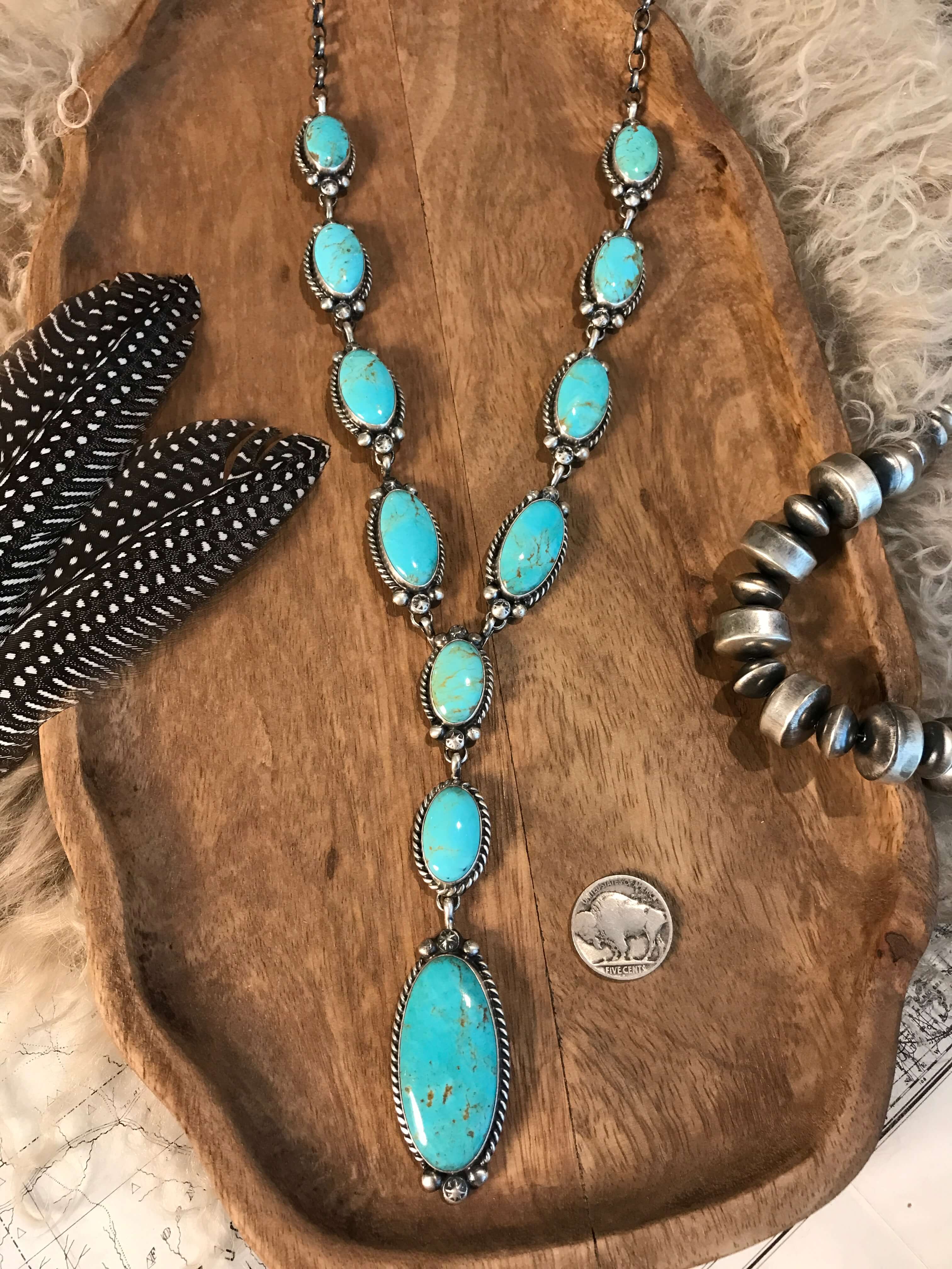 The Hutchison Lariat Necklace Set-Necklaces-Calli Co., Turquoise and Silver Jewelry, Native American Handmade, Zuni Tribe, Navajo Tribe, Brock Texas