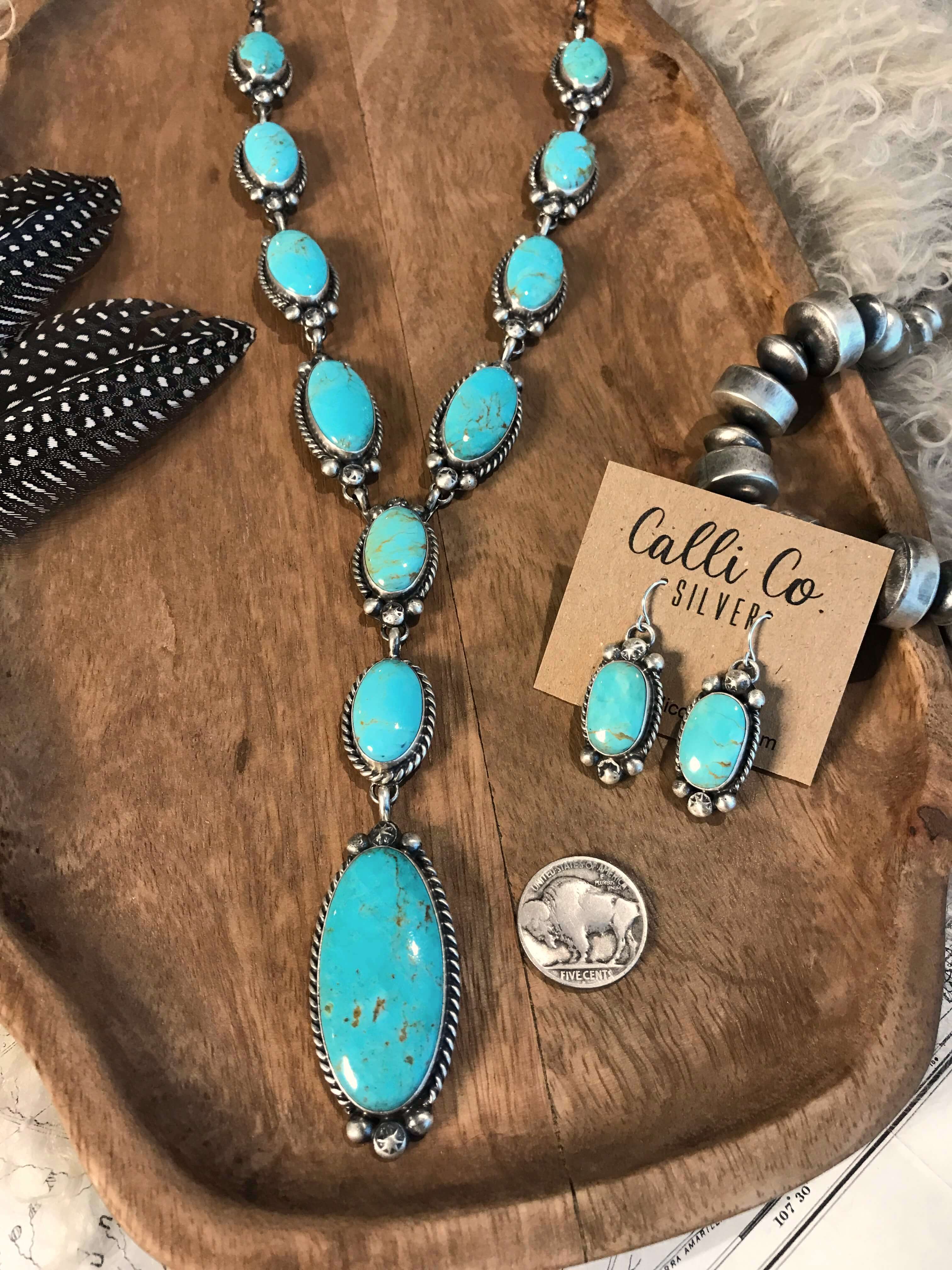 Online Turquoise Pattern Lariat Set