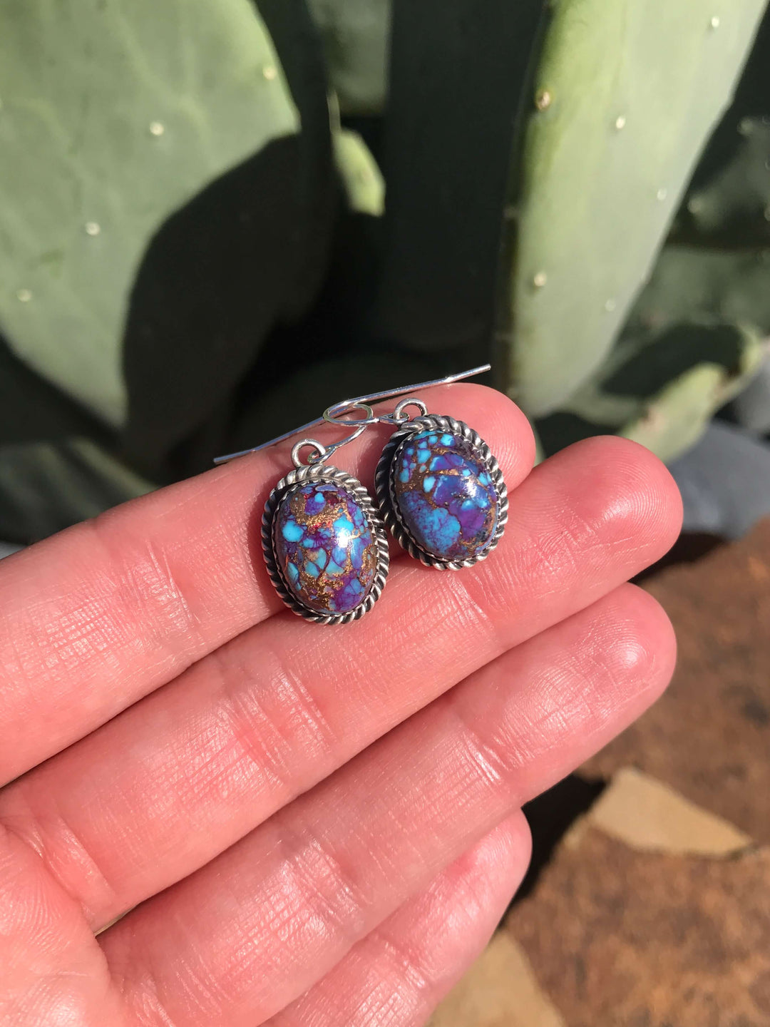 The Purple Mohave Dangle Earrings, 7-Earrings-Calli Co., Turquoise and Silver Jewelry, Native American Handmade, Zuni Tribe, Navajo Tribe, Brock Texas