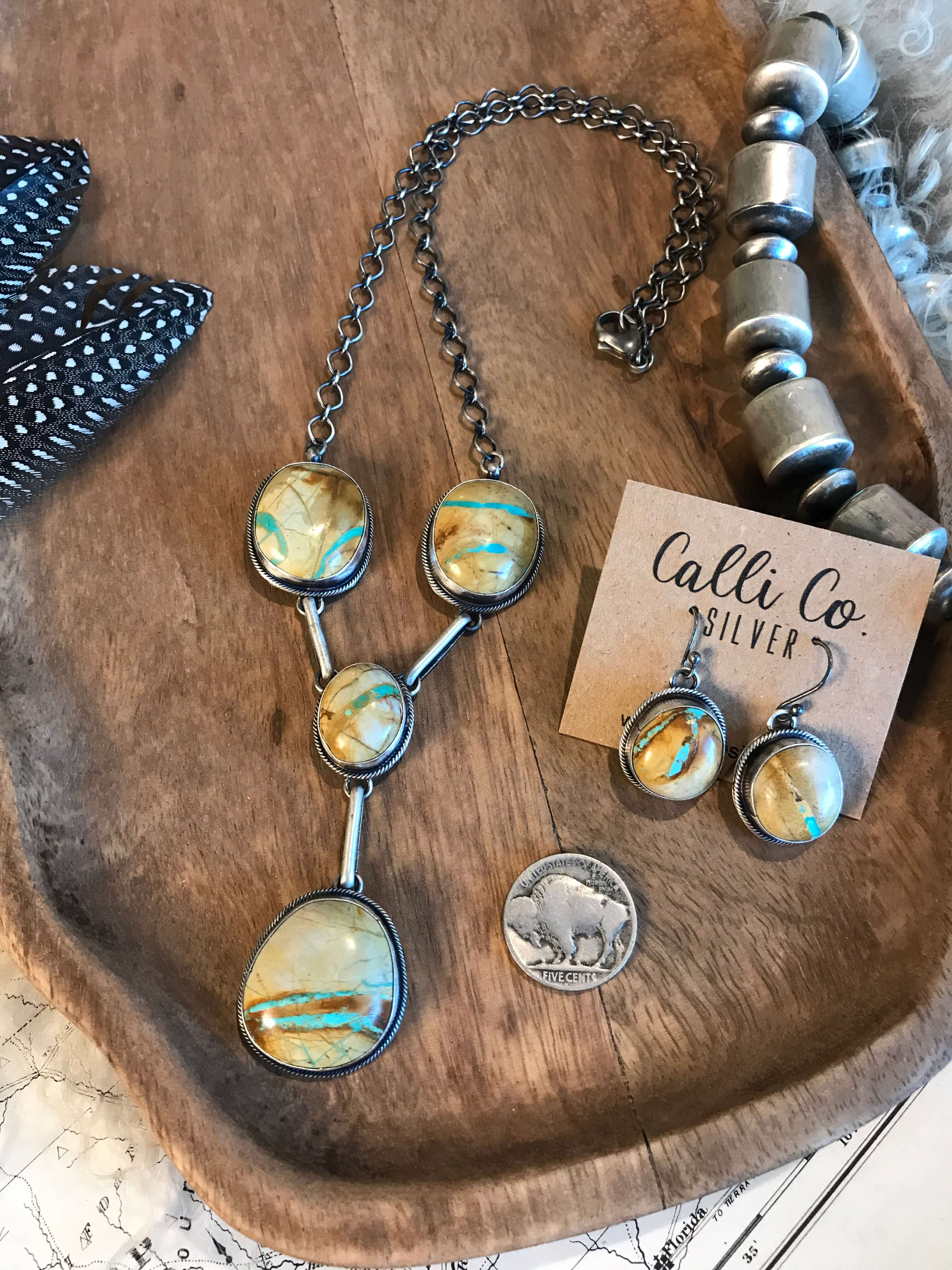 The Lariat Necklace Set, 8-Necklaces-Calli Co., Turquoise and Silver Jewelry, Native American Handmade, Zuni Tribe, Navajo Tribe, Brock Texas