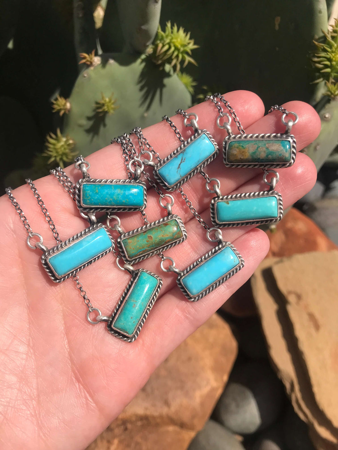 The Little Chief Turquoise Bar Necklaces-Necklaces-Calli Co., Turquoise and Silver Jewelry, Native American Handmade, Zuni Tribe, Navajo Tribe, Brock Texas