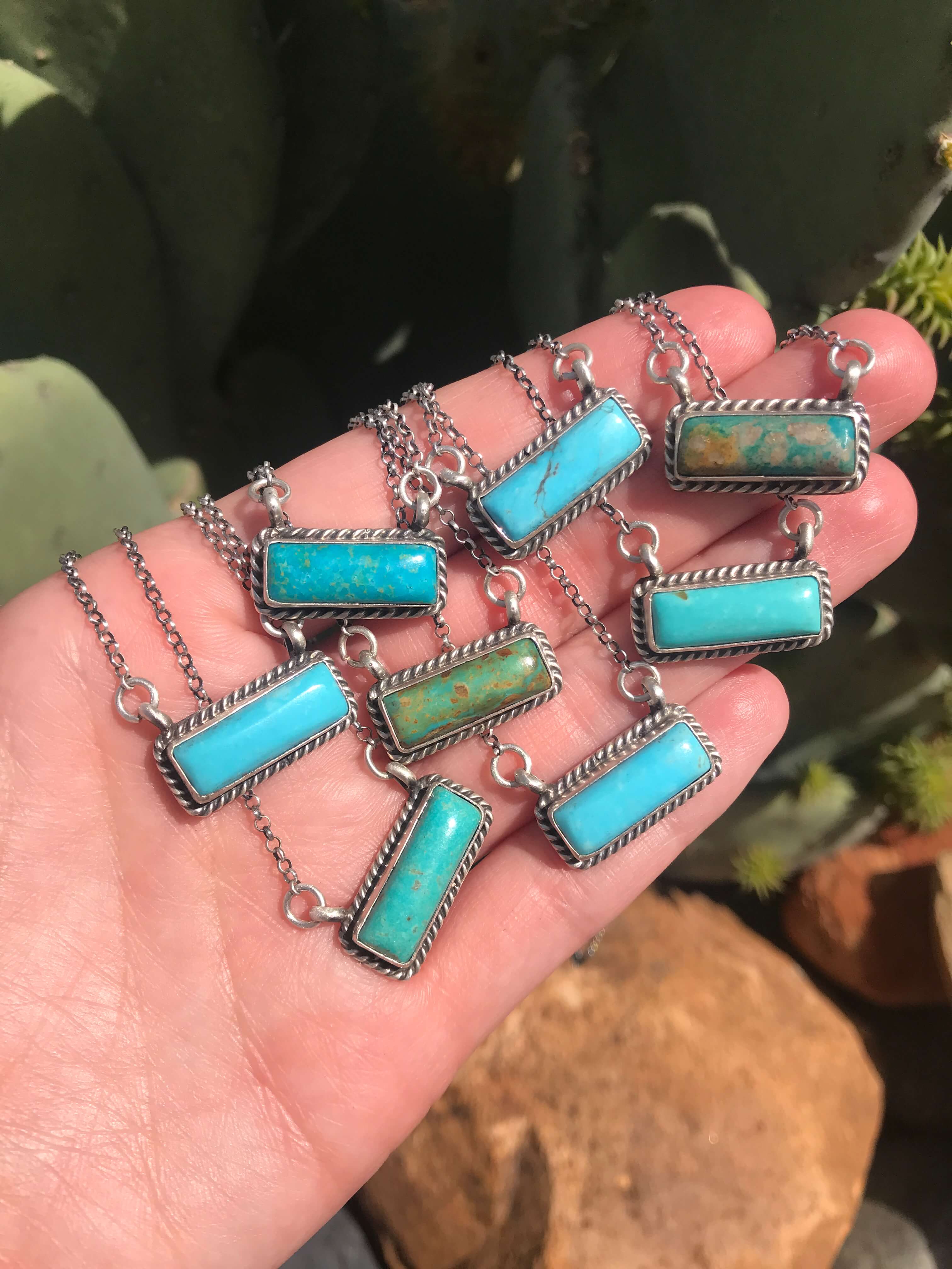 The Little Chief Turquoise Bar Necklaces-Necklaces-Calli Co., Turquoise and Silver Jewelry, Native American Handmade, Zuni Tribe, Navajo Tribe, Brock Texas