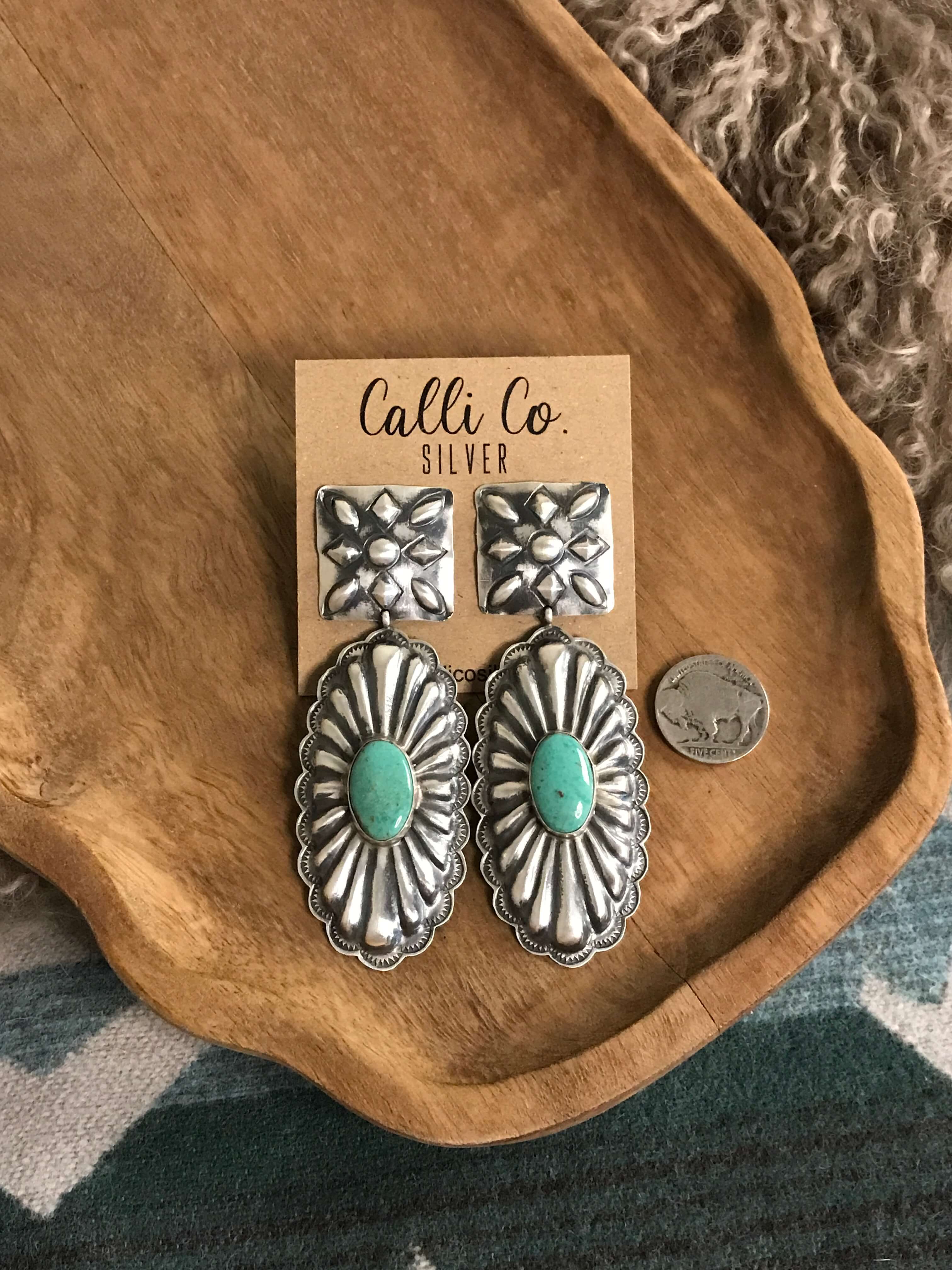 The Bonfouca Earrings, 1 xx-Earrings-Calli Co., Turquoise and Silver Jewelry, Native American Handmade, Zuni Tribe, Navajo Tribe, Brock Texas