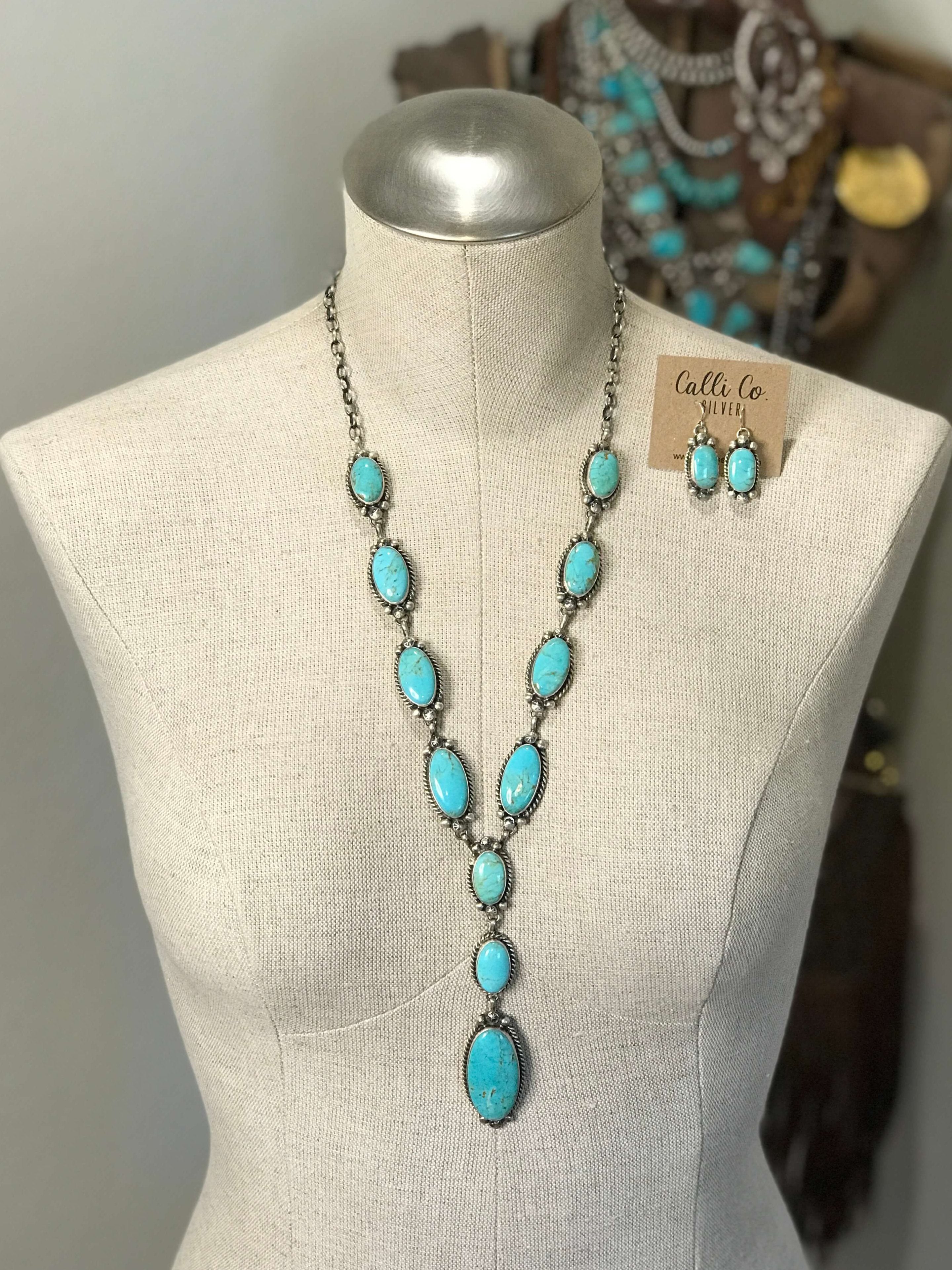 The Lariat Necklace Set, 4-Necklaces-Calli Co., Turquoise and Silver Jewelry, Native American Handmade, Zuni Tribe, Navajo Tribe, Brock Texas