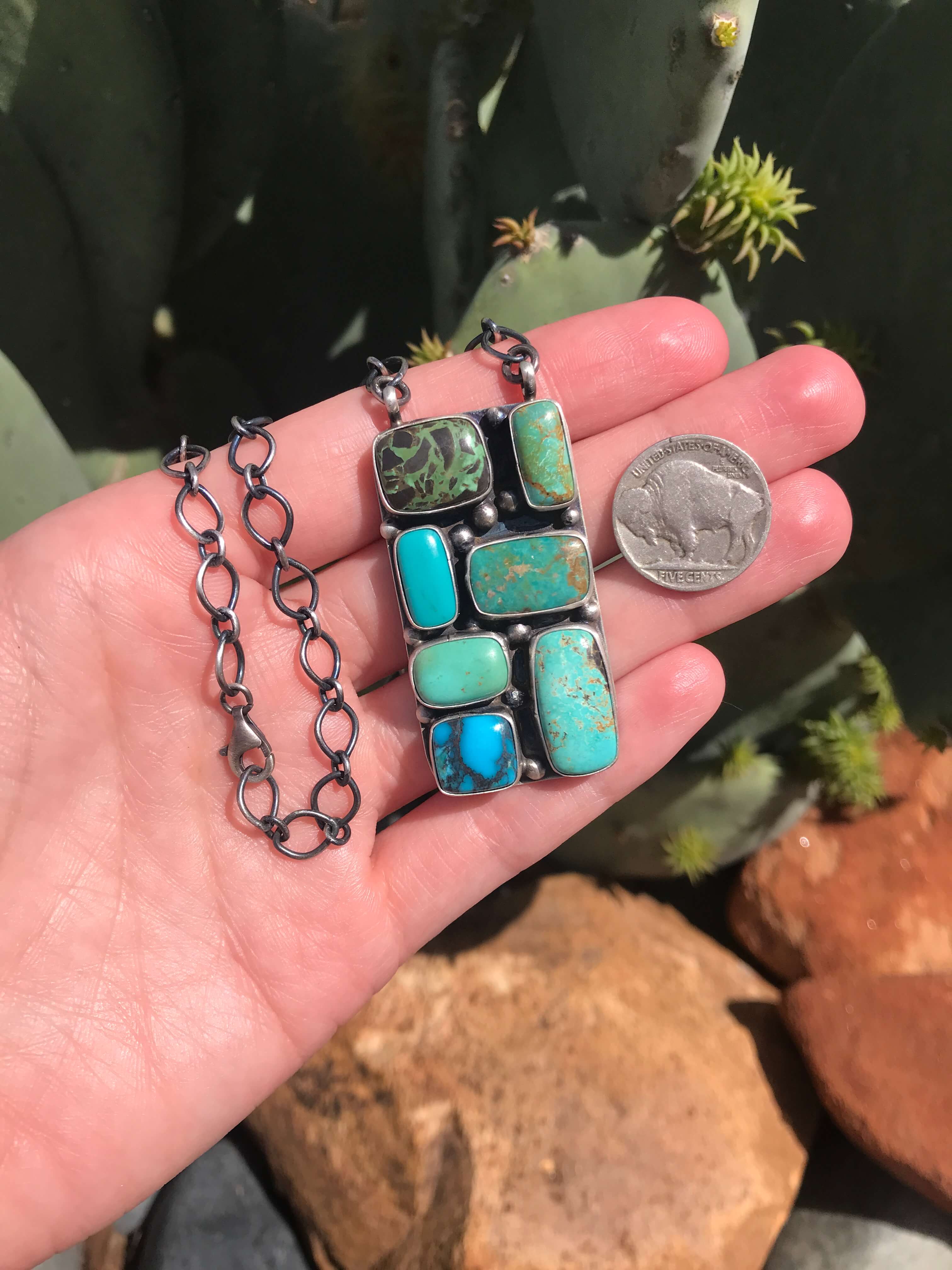 The Picasso Necklace, 1-Necklaces-Calli Co., Turquoise and Silver Jewelry, Native American Handmade, Zuni Tribe, Navajo Tribe, Brock Texas