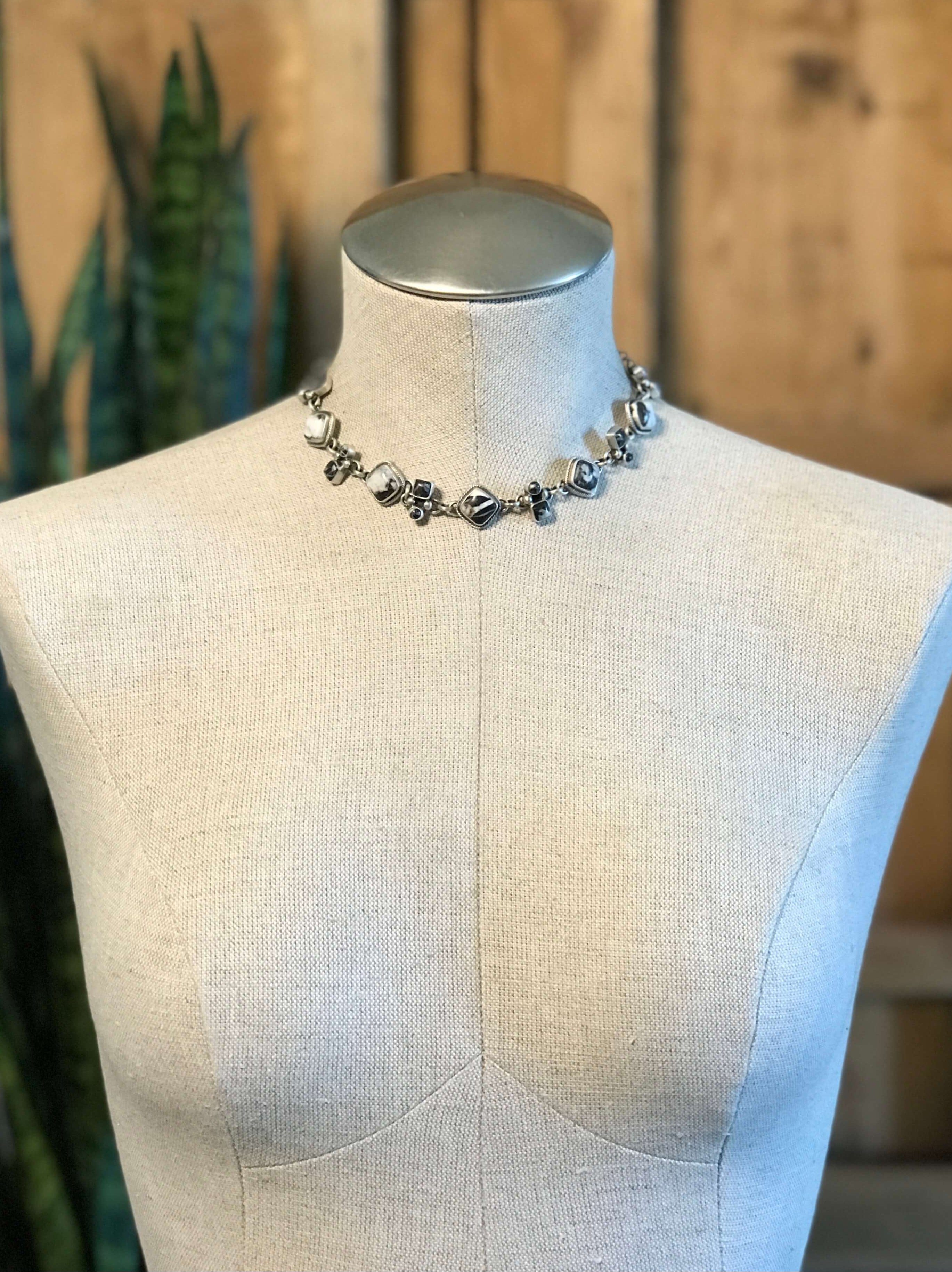 The Chickasaw Statement Necklace, 1-Necklaces-Calli Co., Turquoise and Silver Jewelry, Native American Handmade, Zuni Tribe, Navajo Tribe, Brock Texas