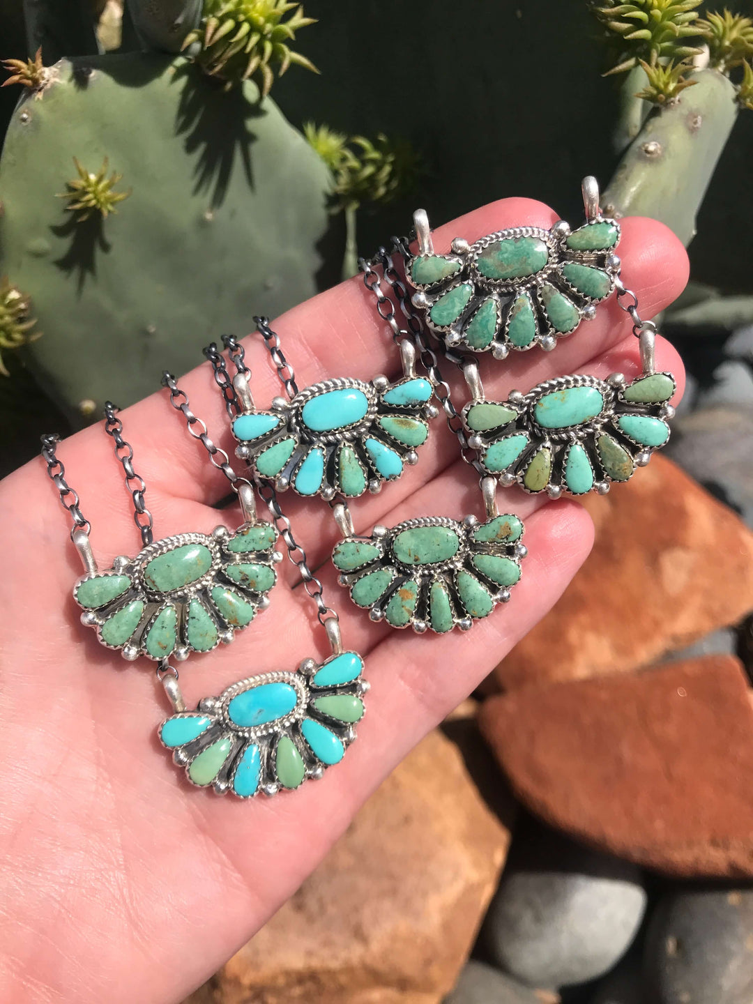 The Woodson Half Cluster Necklaces-Necklaces-Calli Co., Turquoise and Silver Jewelry, Native American Handmade, Zuni Tribe, Navajo Tribe, Brock Texas