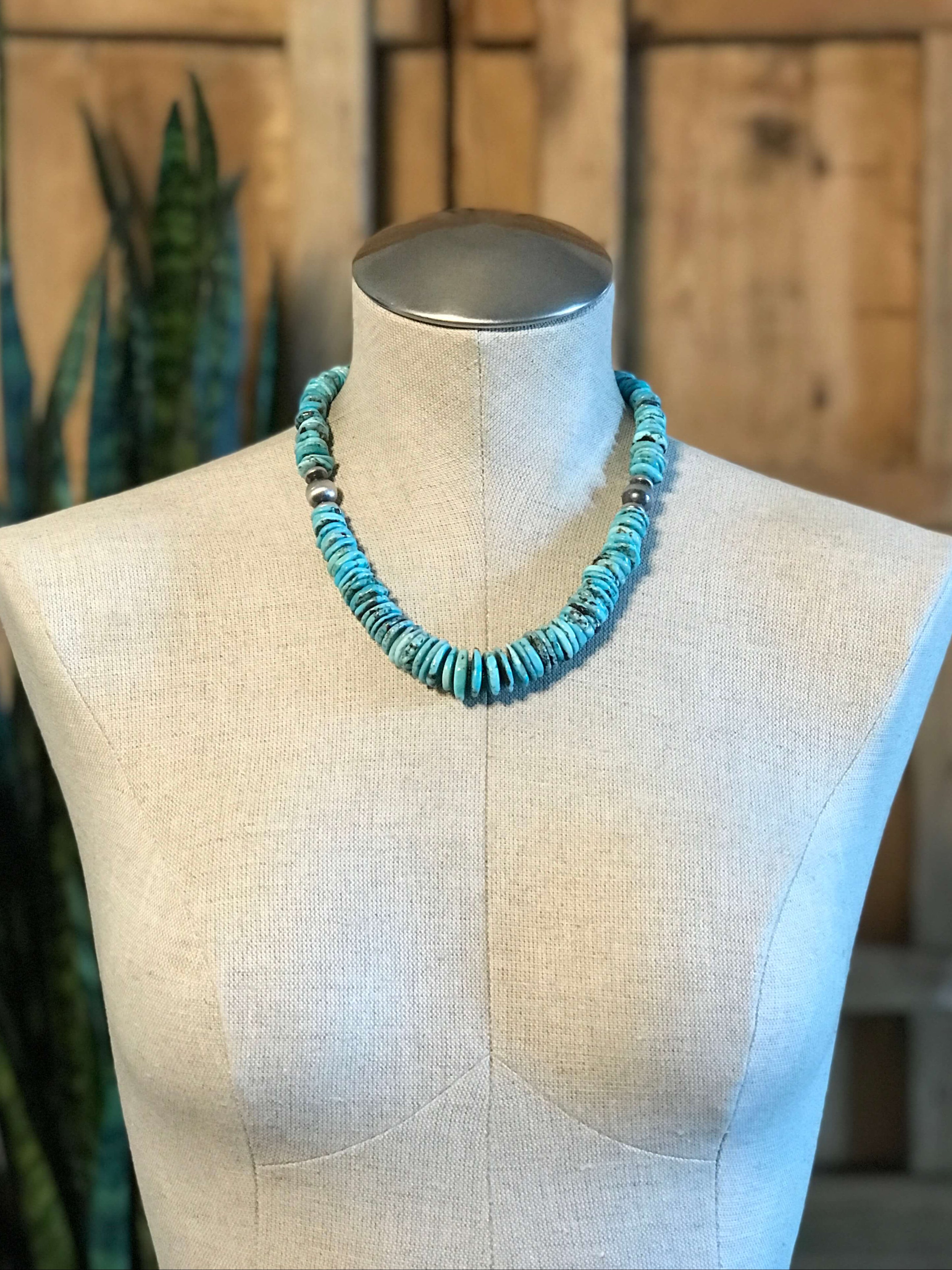 The Brady 20" Stacked Necklace, 1-Necklaces-Calli Co., Turquoise and Silver Jewelry, Native American Handmade, Zuni Tribe, Navajo Tribe, Brock Texas