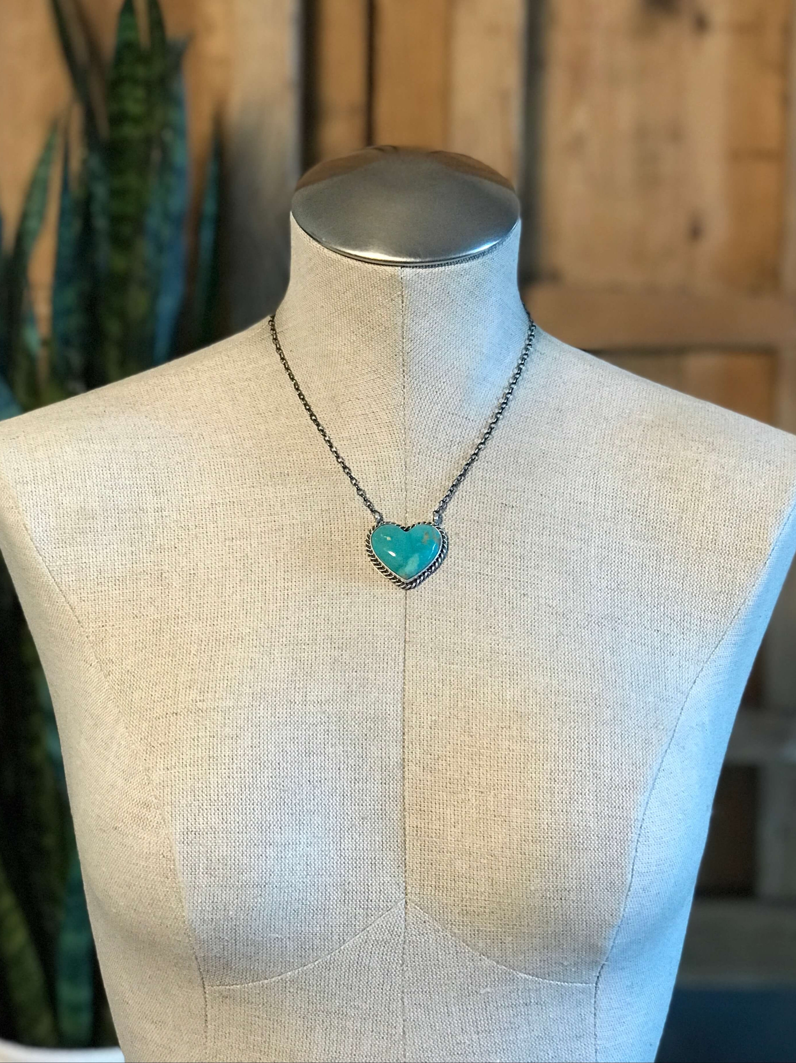 The Turquoise Heart Necklaces-Necklaces-Calli Co., Turquoise and Silver Jewelry, Native American Handmade, Zuni Tribe, Navajo Tribe, Brock Texas