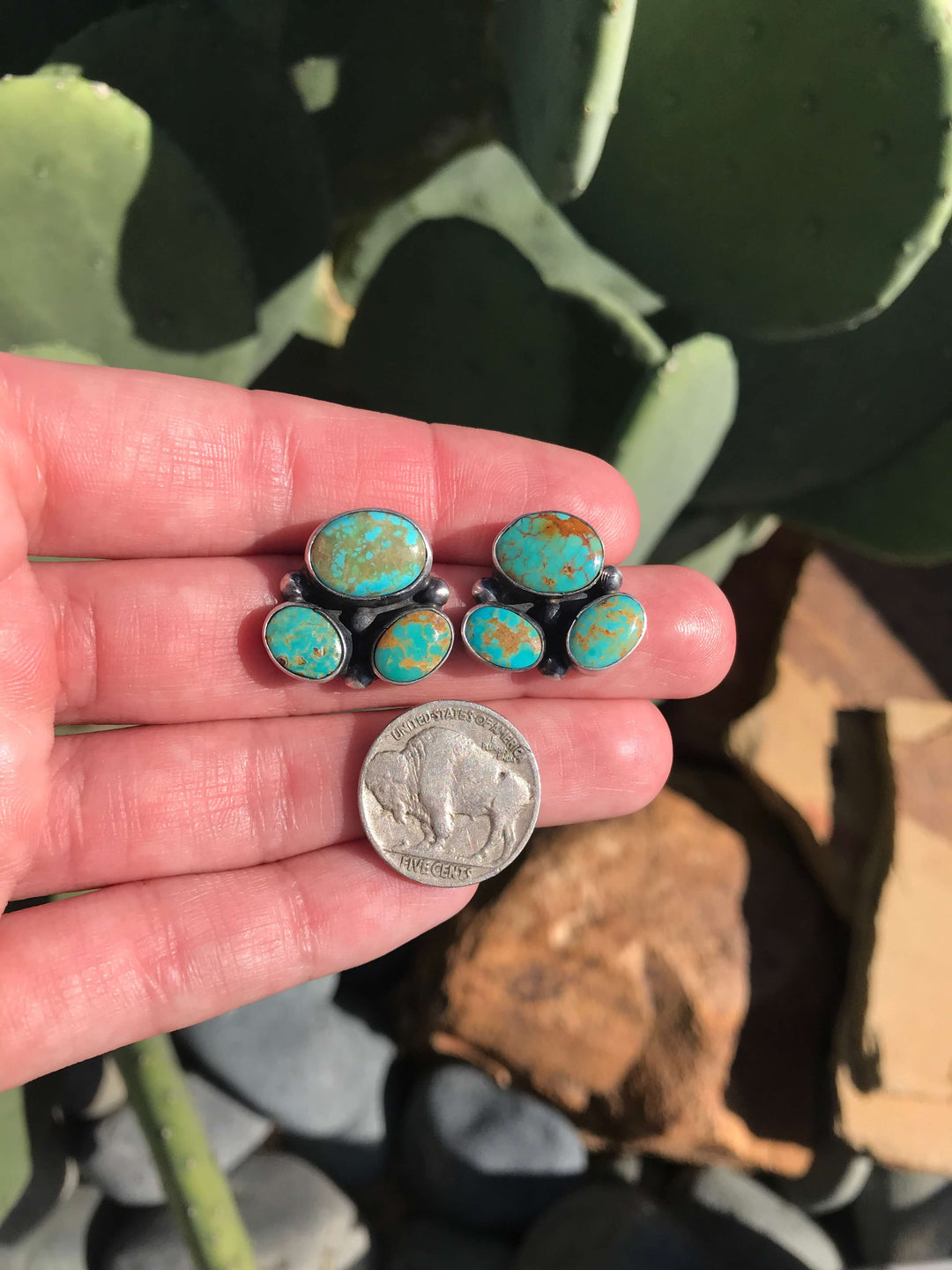 The Tres Rios Earrings, 14-Earrings-Calli Co., Turquoise and Silver Jewelry, Native American Handmade, Zuni Tribe, Navajo Tribe, Brock Texas