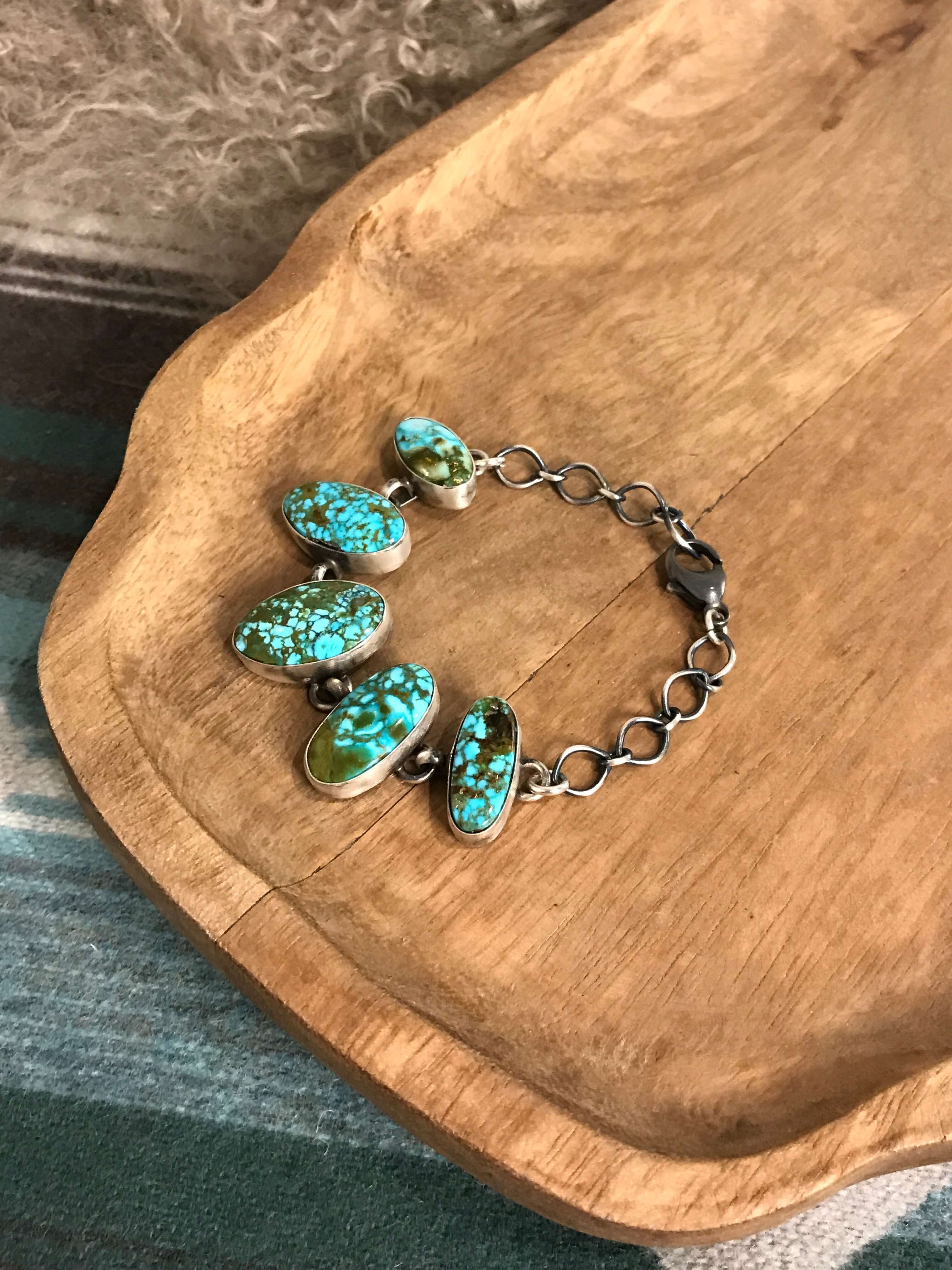 The Gallegos Link Bracelet, 2-Bracelets & Cuffs-Calli Co., Turquoise and Silver Jewelry, Native American Handmade, Zuni Tribe, Navajo Tribe, Brock Texas