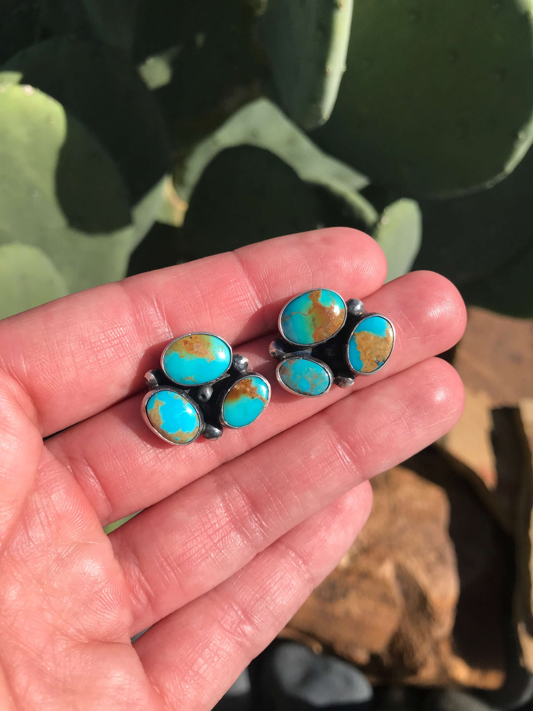 The Tres Rios Earrings, 16-Earrings-Calli Co., Turquoise and Silver Jewelry, Native American Handmade, Zuni Tribe, Navajo Tribe, Brock Texas