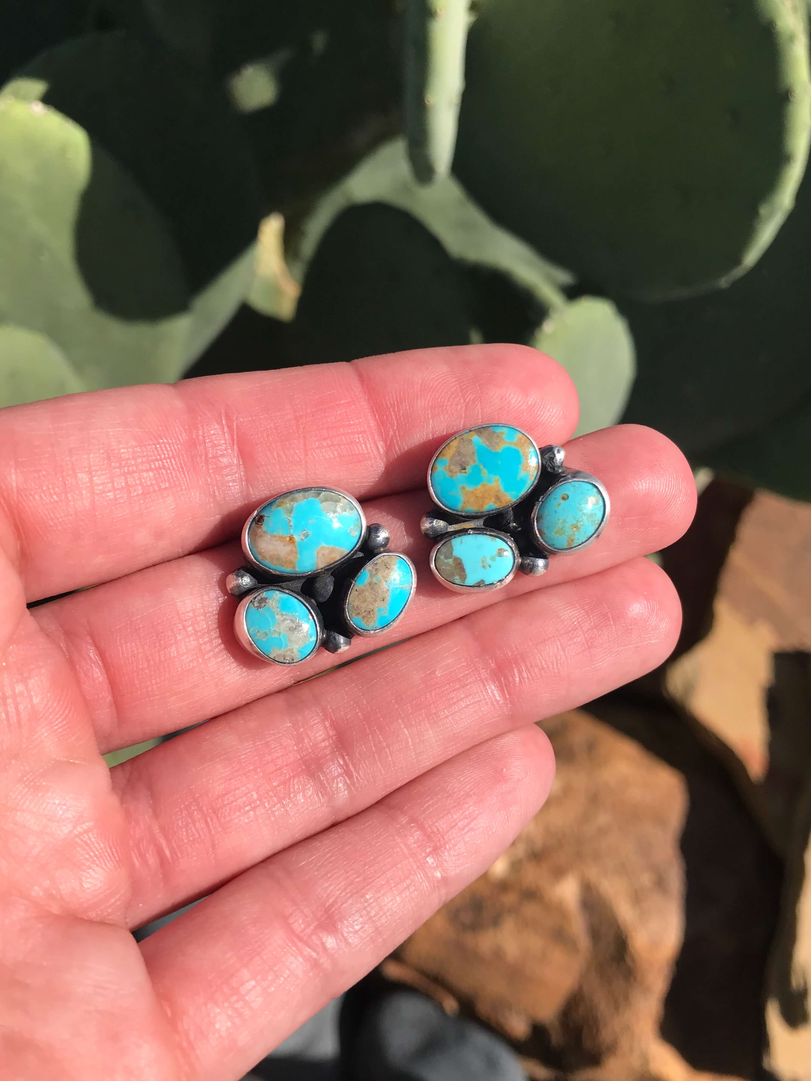 The Tres Rios Earrings, 17-Earrings-Calli Co., Turquoise and Silver Jewelry, Native American Handmade, Zuni Tribe, Navajo Tribe, Brock Texas