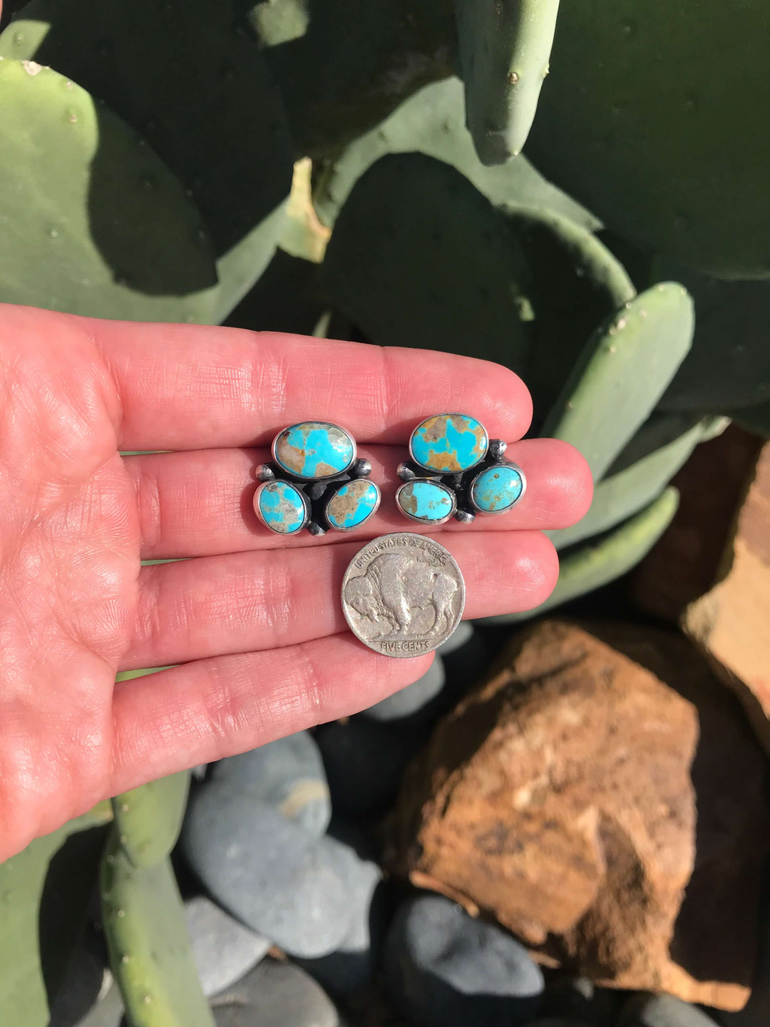The Tres Rios Earrings, 17-Earrings-Calli Co., Turquoise and Silver Jewelry, Native American Handmade, Zuni Tribe, Navajo Tribe, Brock Texas