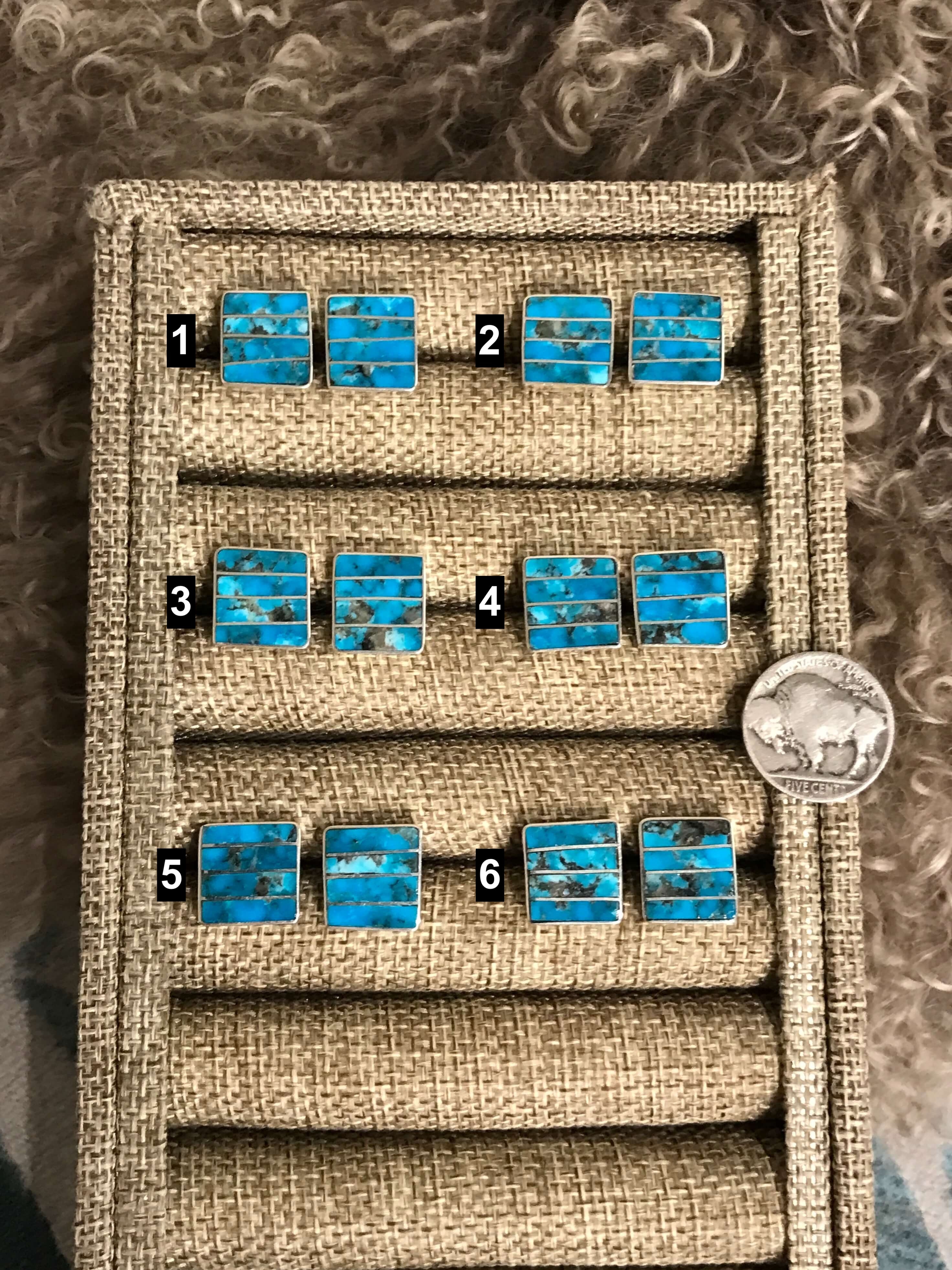 The Zermatt Turquoise Inlay Studs xx-Earrings-Calli Co., Turquoise and Silver Jewelry, Native American Handmade, Zuni Tribe, Navajo Tribe, Brock Texas