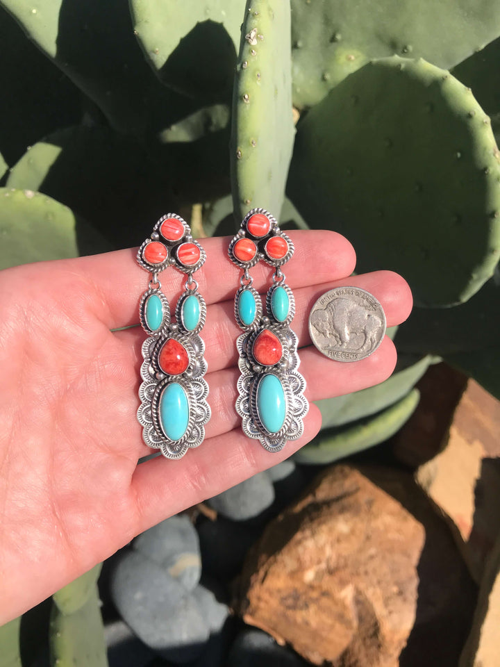 The Villa Del Sol Earrings-Earrings-Calli Co., Turquoise and Silver Jewelry, Native American Handmade, Zuni Tribe, Navajo Tribe, Brock Texas